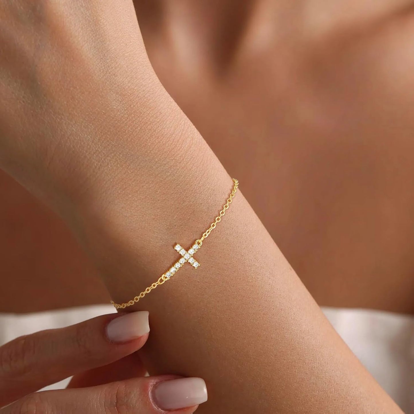 Dainty Gold Bracelet for Women 18K Gold Plated Tennis Evil Eye Cross Bracelet Trendy Classic Festival Jewelry Gifts