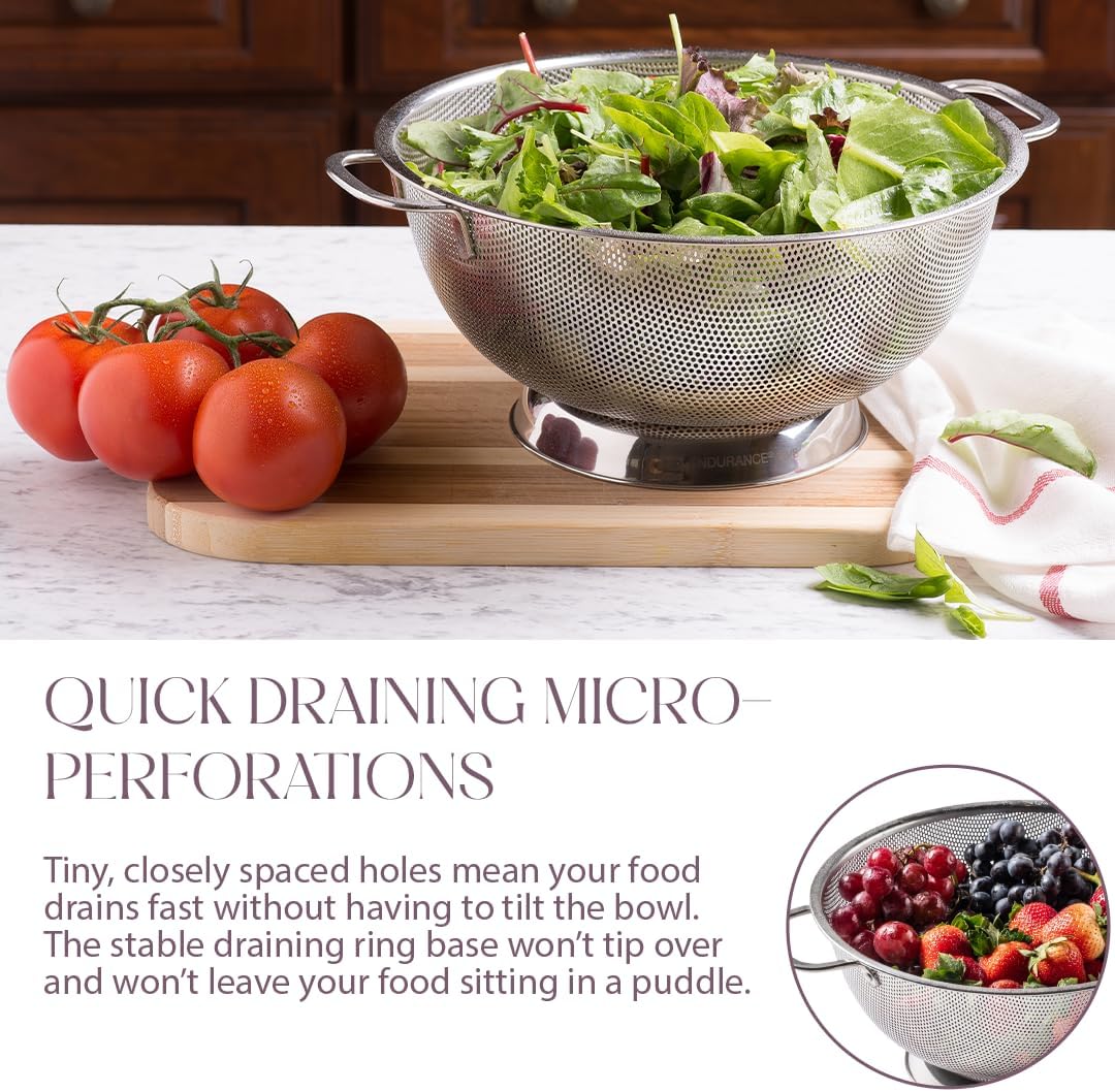 18/8 Pasta Strainer Bowl for Pasta, Spaghetti, Vegetables, Fruit, and Pot Draining - Stainless Steel Colander