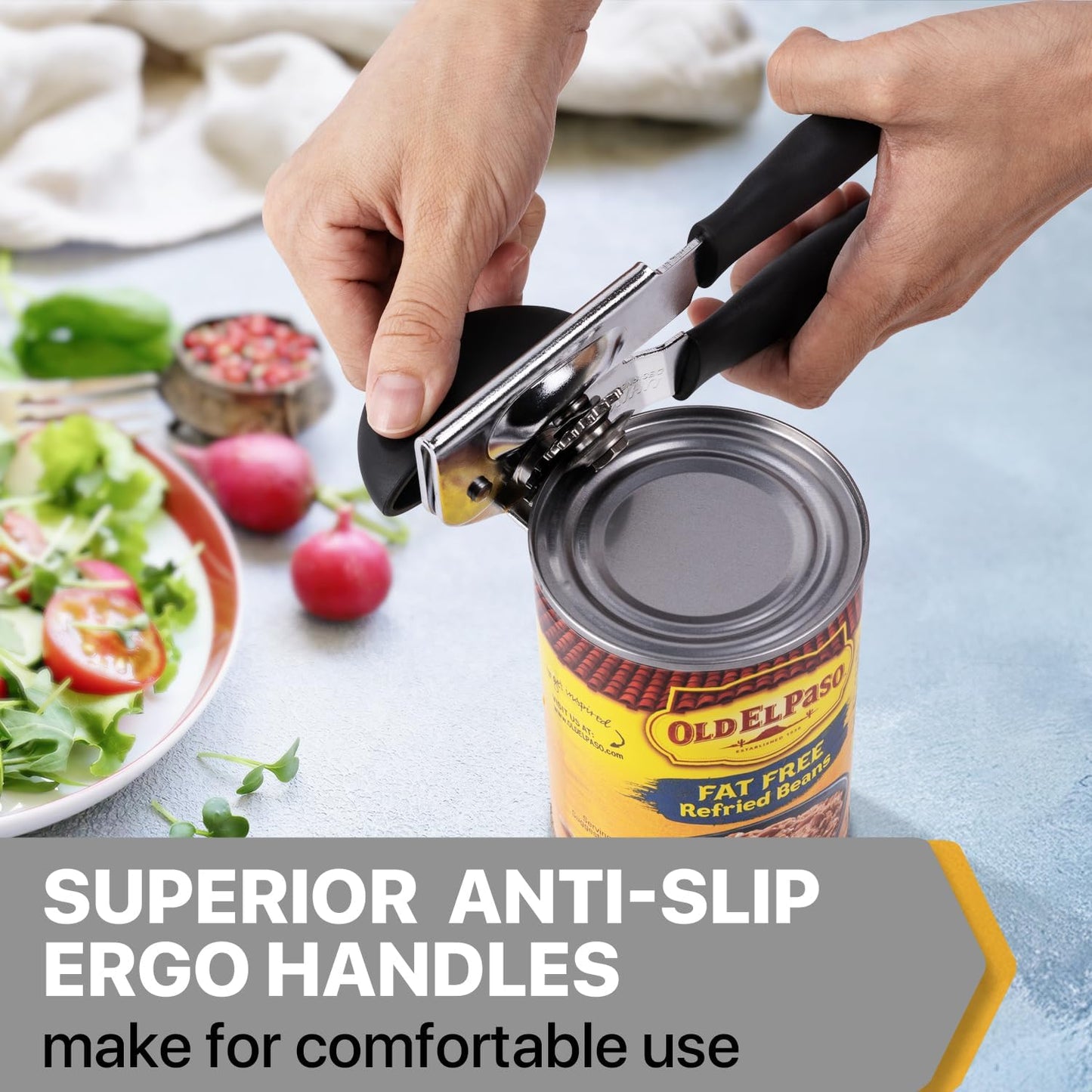 Manual Can Opener for Seniors, Heavy Duty with Comfort Grip & Magnet for Kitchen Camping