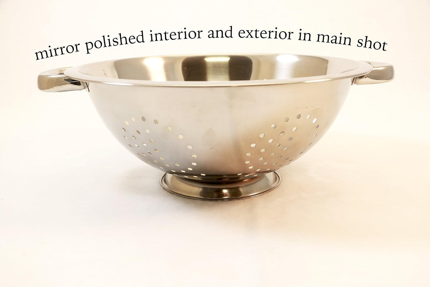 Heavy Duty Stainless Steel Colander 5 Qt | Easy Grip Handles | Self-Draining Base | Mirror Polished