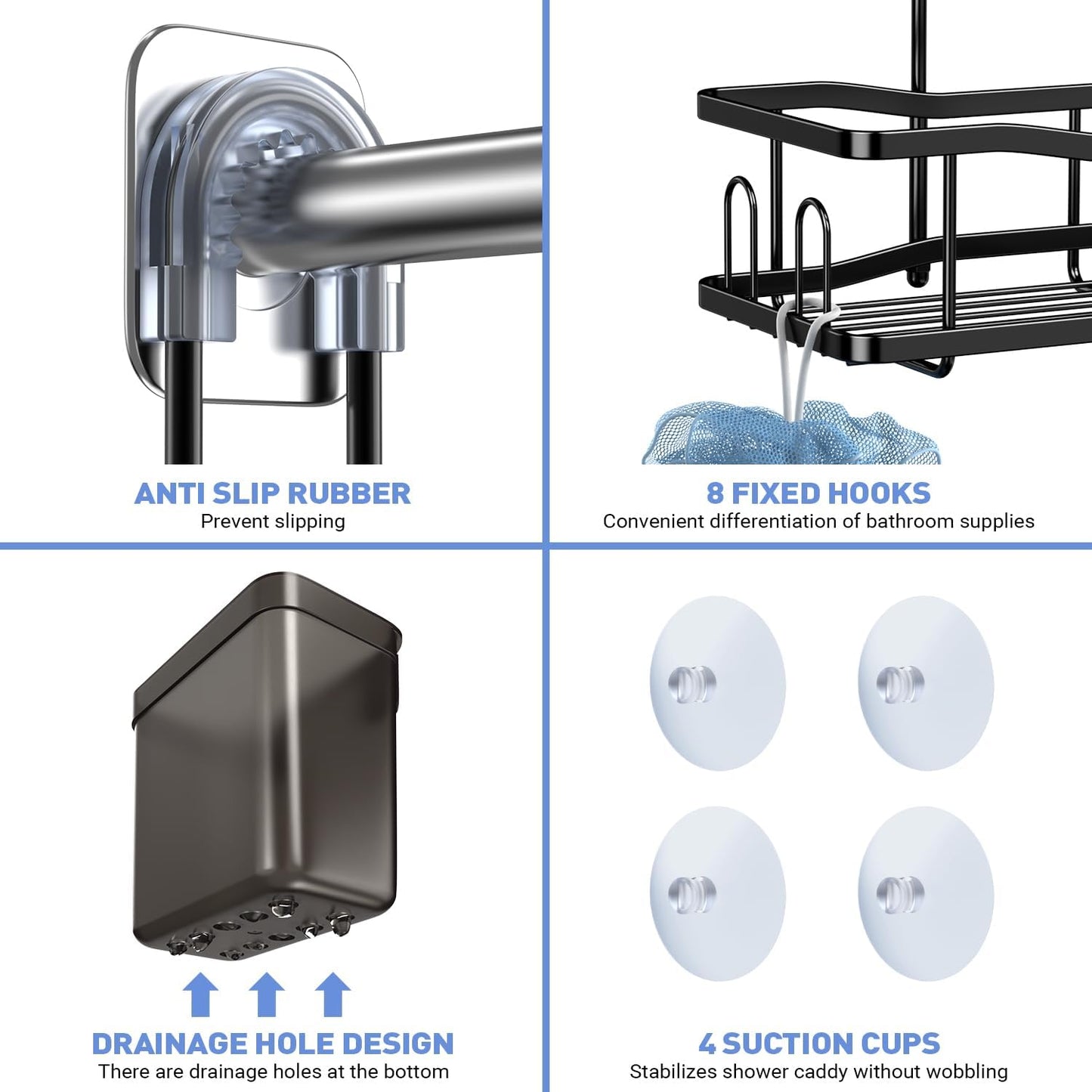 Hanging Shower Caddy Bathroom Organizer: Rustproof Shower Shelf Racks Over Shower Head - No Drilling