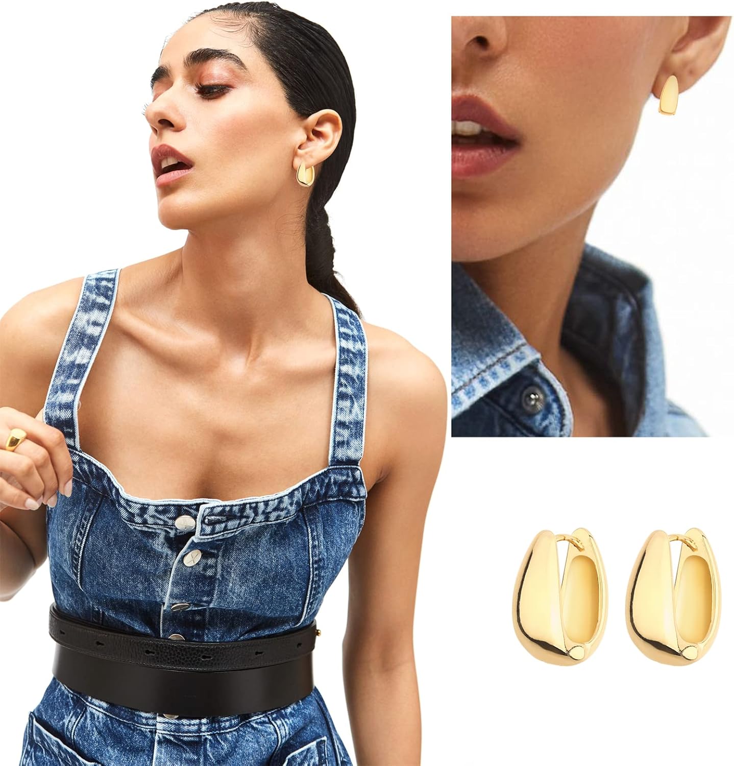 Chunky Hoop Earrings Set 14K Gold Hoop Earrings for Women Hypoallergenic, Thick Hoops Earring set, Twist Huggie Hoop Earring
