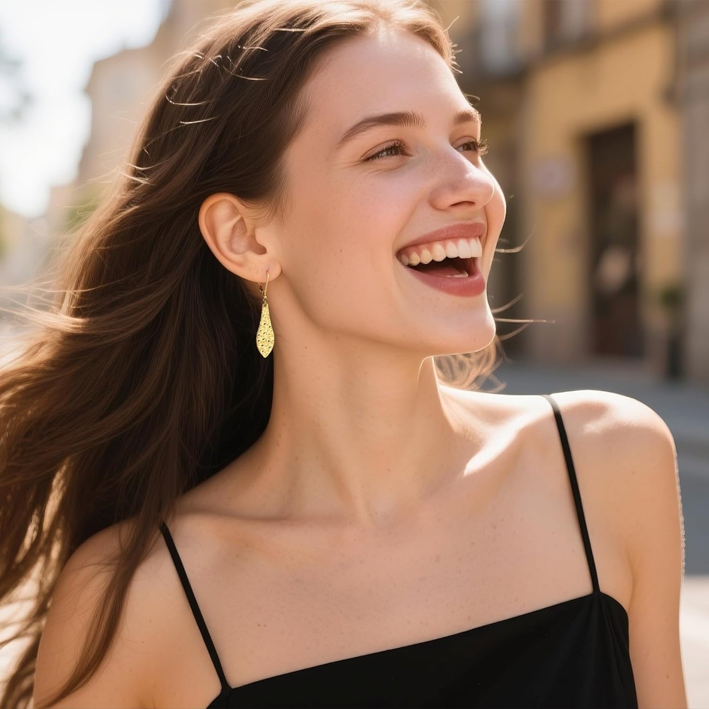925 Sterling Silver Dangle Earrings for Women, 14K Gold Plated French Leverback Earrings, Hypoallergenic Lightweight Statement