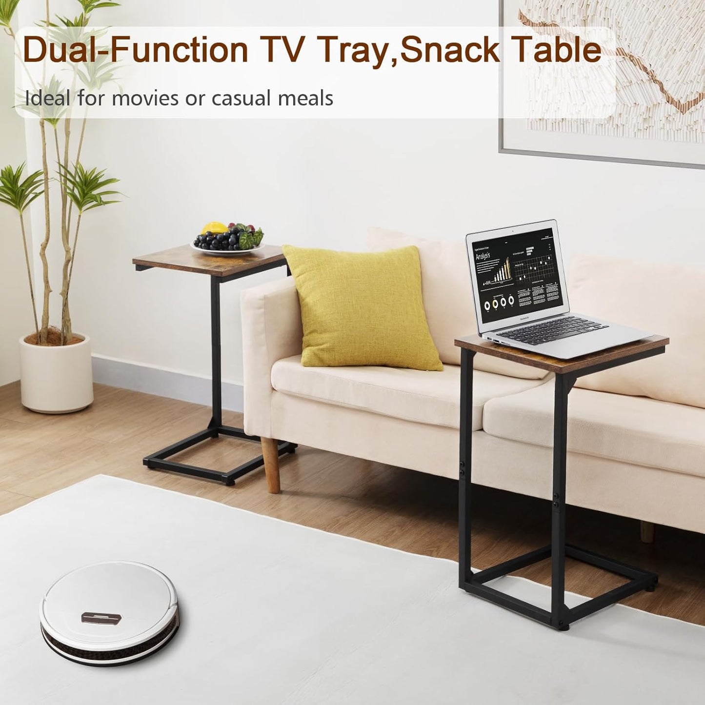 C Shaped coffeeTable, End Tables Living Room Set of 2, Slide Under Couch Table for Sofa, Small Space