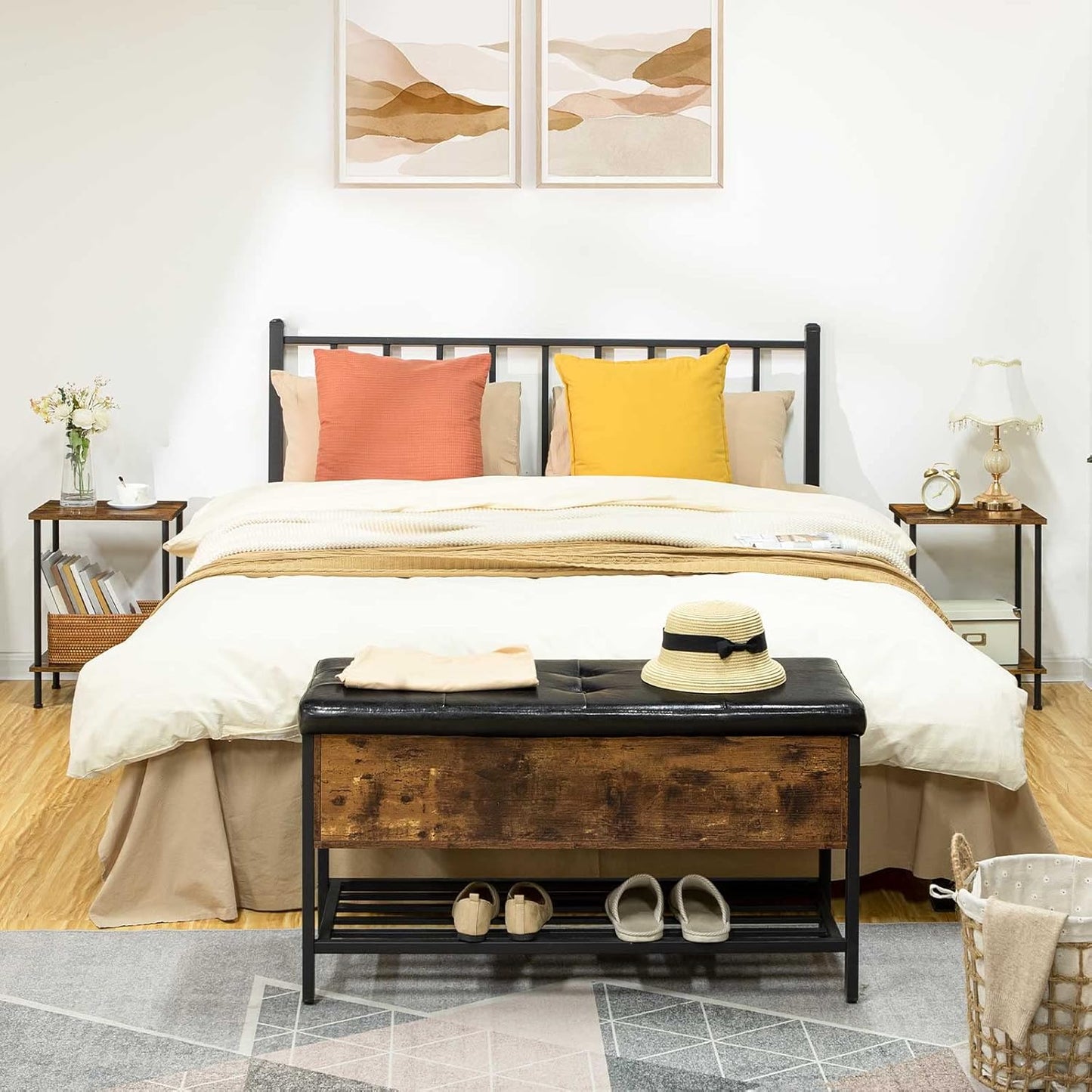 End Tables Set of 2, Small Side Table, Nightstand with 2-Layer Storage Shelves, Easy Assembly