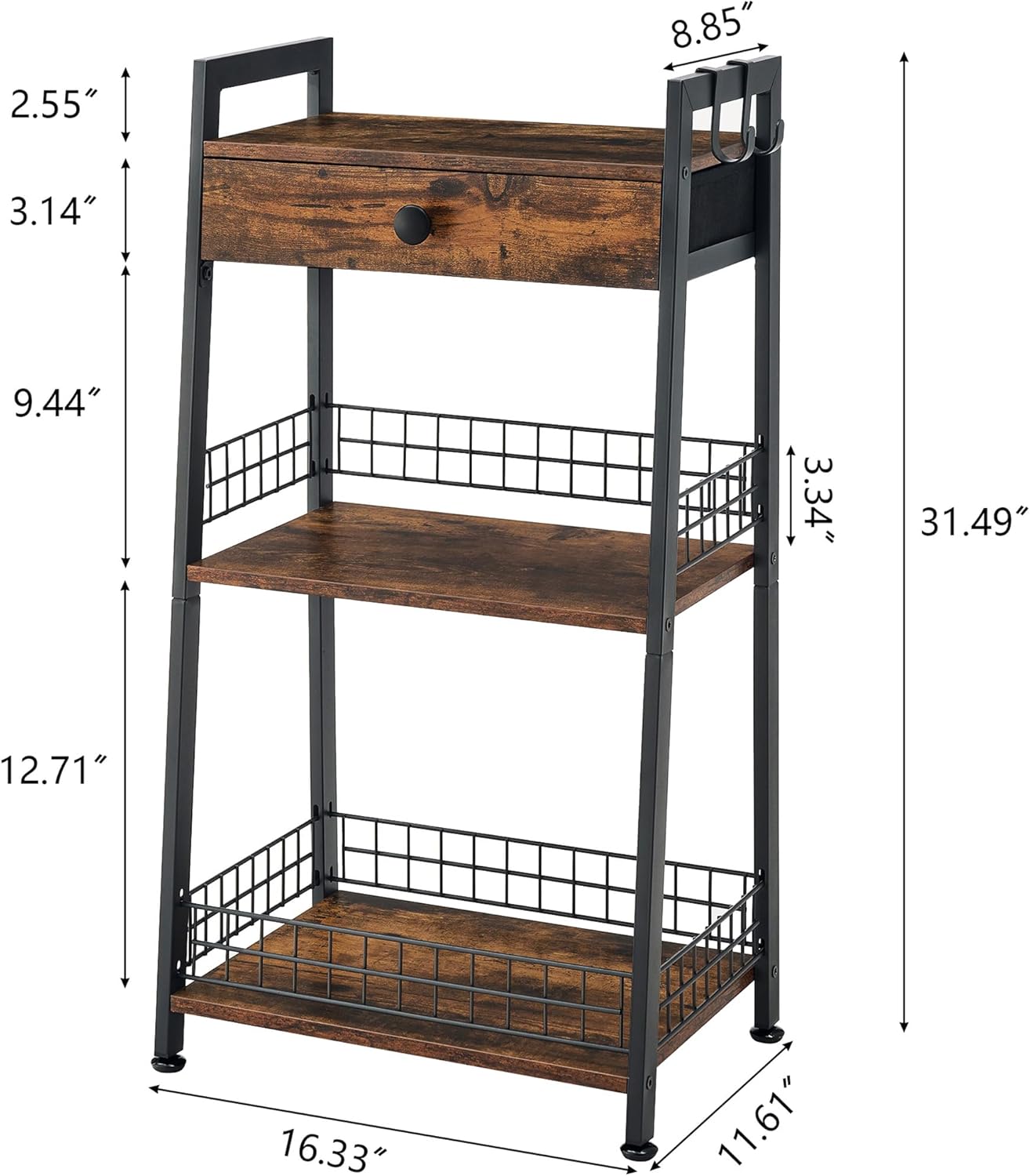 3-Tier Bathroom Ladder Shelf with Drawer, Bathroom Stand Floor Storage Shelf