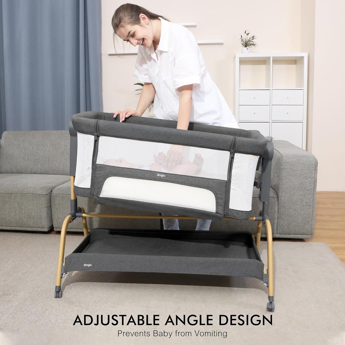 for Newborn 3 in 1 Baby Bassinet, Bedside Bassinet for Baby, Rocking Bassinet with Comfy Mattress and Wheels