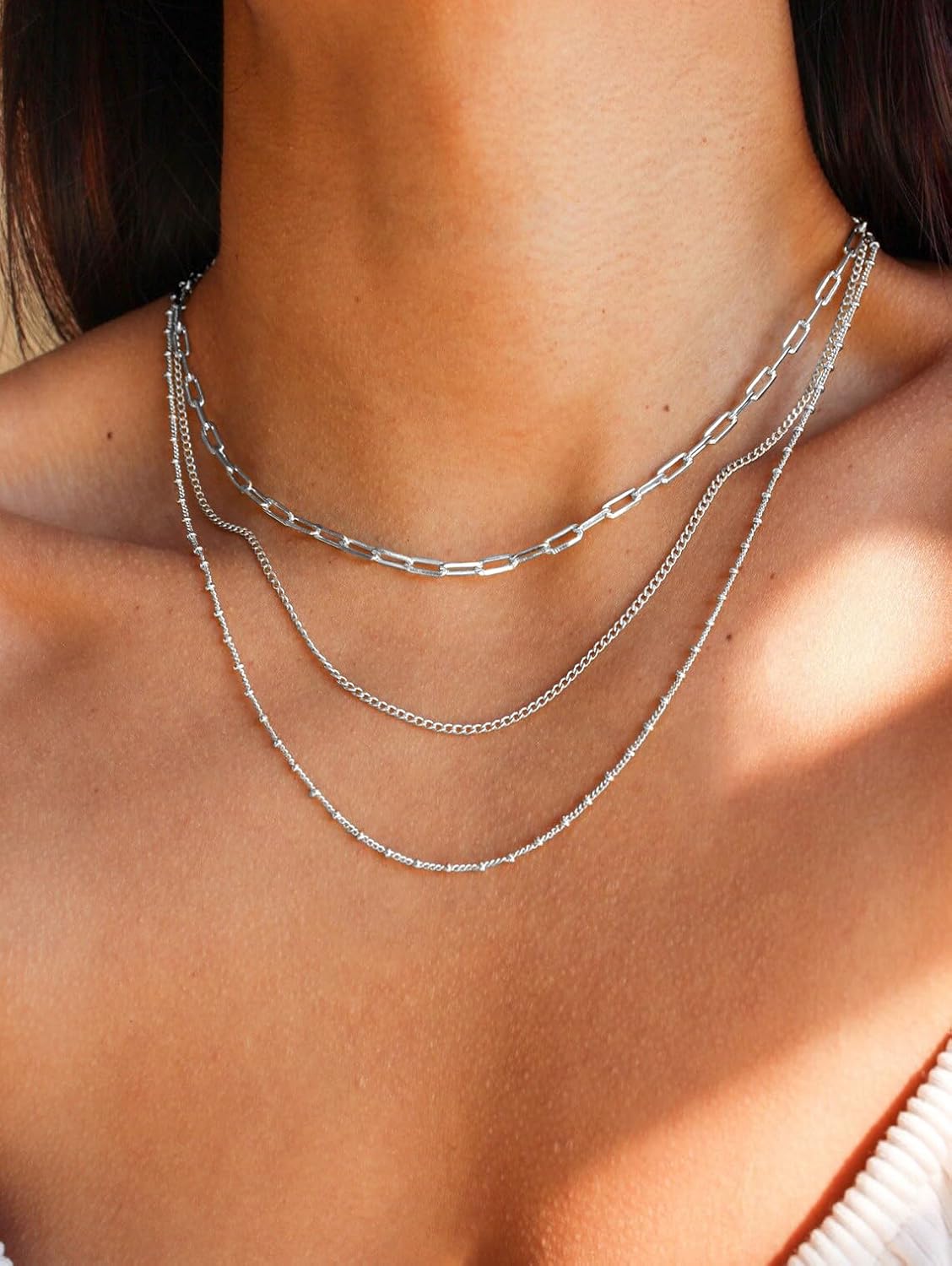 Waterproof Non-Tarnish Necklace Set, 18K Gold Plated Layered Dainty Chains, Stackable Jewelry Gift for Women