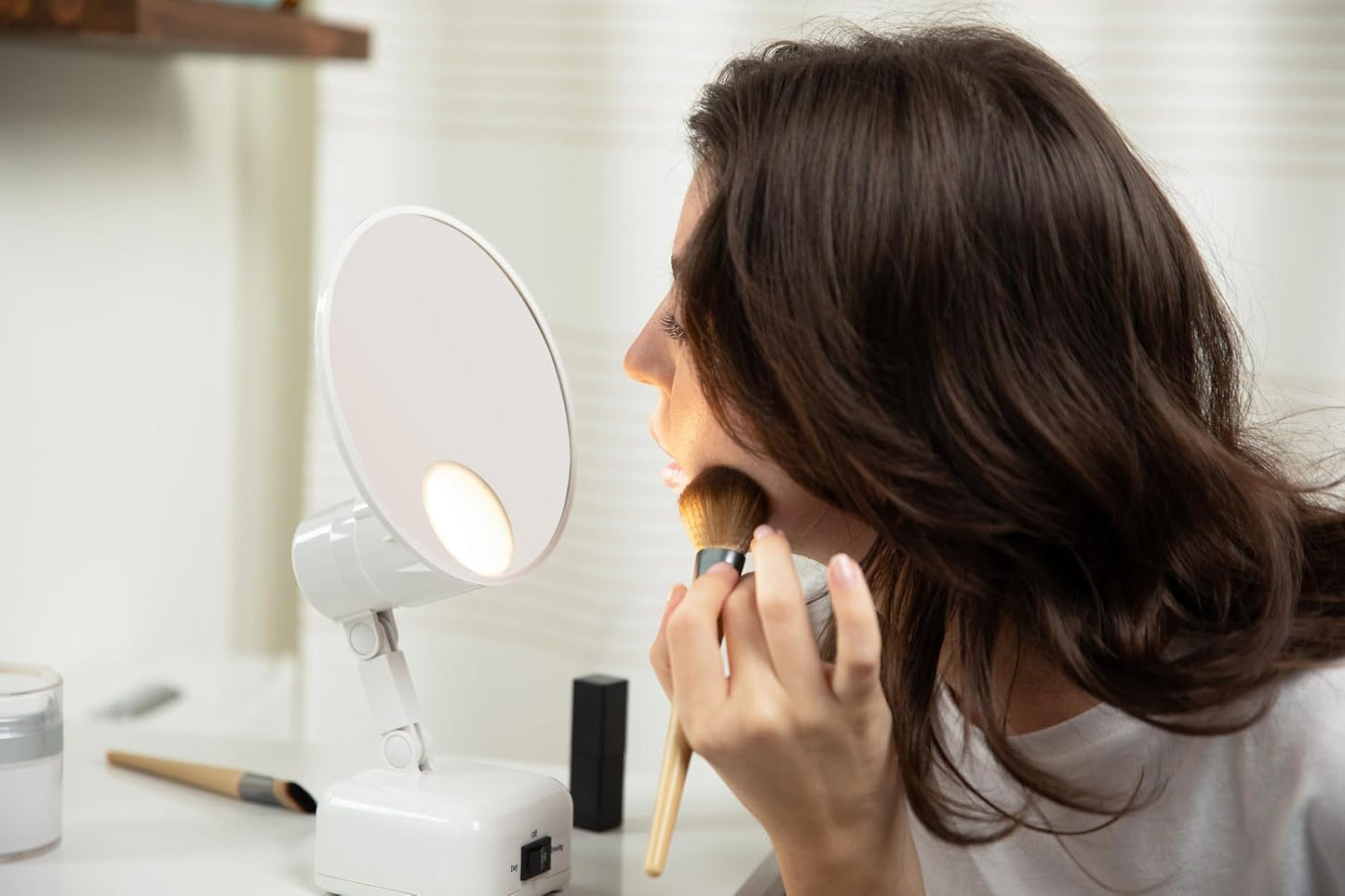 15X magnifying mirror with light, Lighted travel makeup mirror with light and magnification,electric plug in