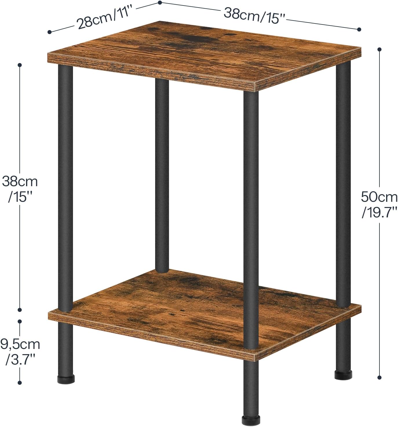 End Table, Small Side Table, Nightstand with 2-Layer Storage Shelves, Stable Frame, Easy Assembly