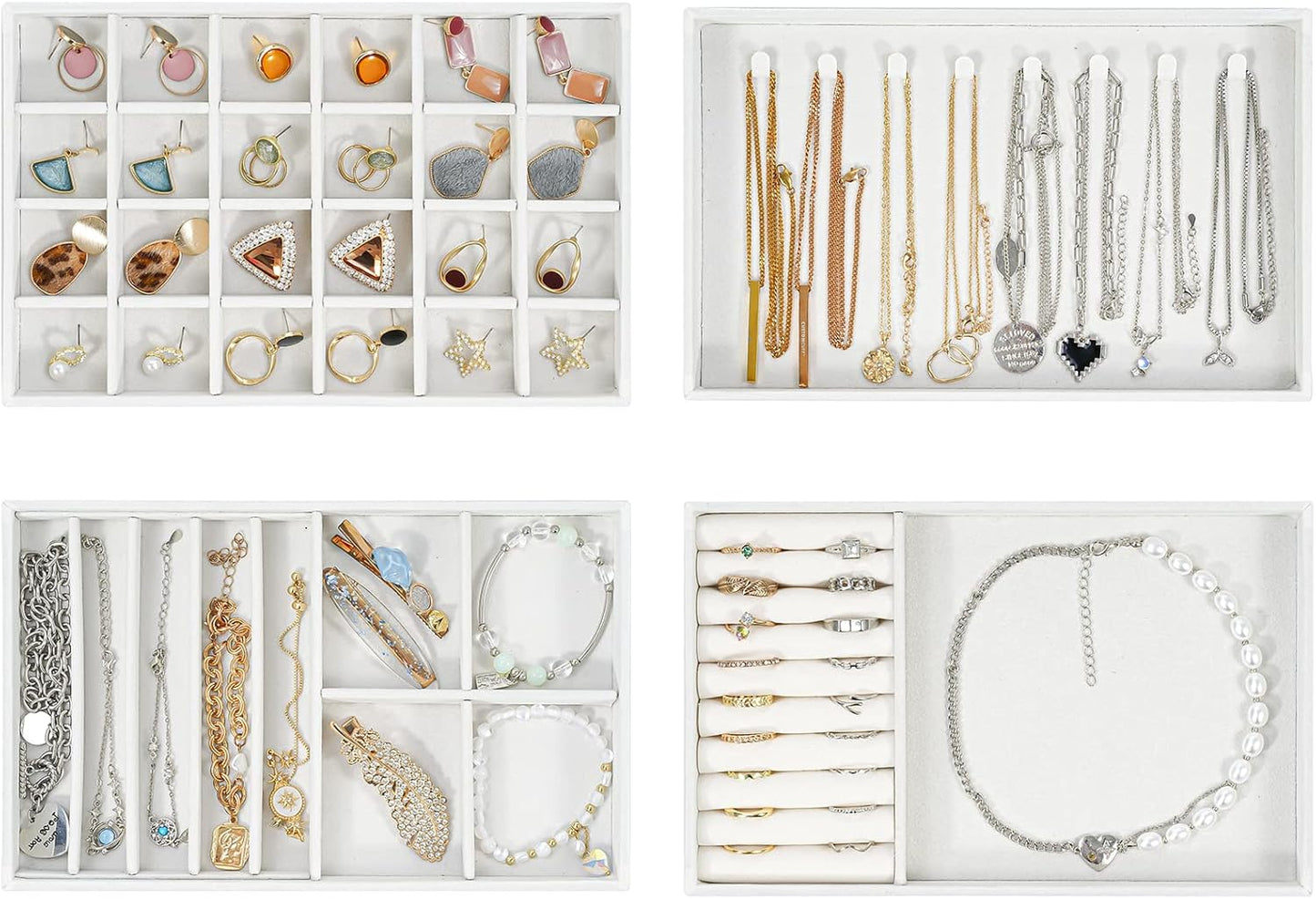 Stackable Jewelry Organizer Trays for Drawers, Storage for Earring Necklace Rings Bracelet with
