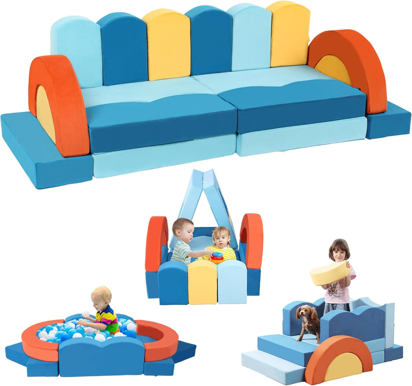 22Pcs Modular Kids Sectional Sofas for Toddler - Kids Sofa Bed for Playroom, Convertible Furniture Ocean Theme