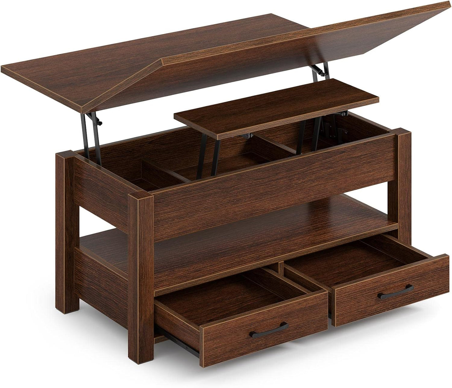 Coffee Table Lift Top, Multi-Function Convertible  with Drawers and Hidden Compartment, Converts to Dining Table