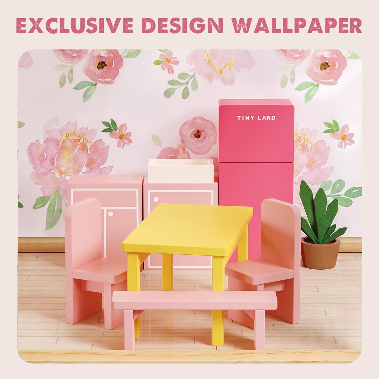 OMOMMD Wooden Dollhouse for Girls - 6 Rooms Wooden Doll House, DIY Pretend Doll House with 31Pcs Furniture Accessories, Creative Gift for Girl Ages 3+