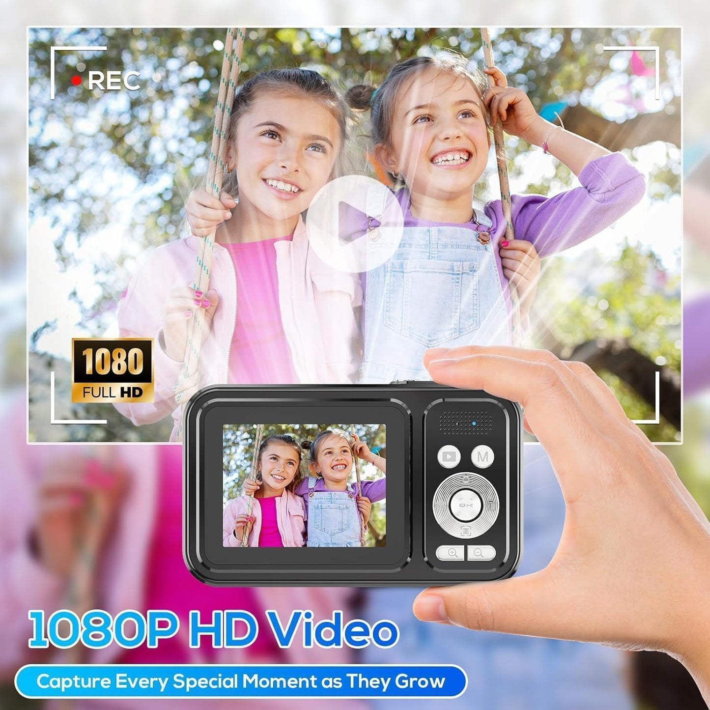 OMOMMD Digital Camera for Kids, 48MP FHD 1080P Point and Shoot Digital Cameras with 16X Zoom Anti-Shake, Compact Portable Cameras for Photography, for Boys Girls Teens Beginners-Black