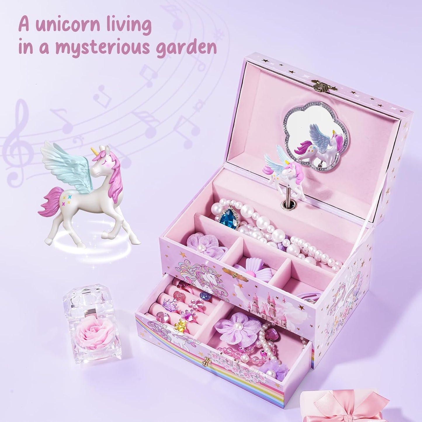 Children's Jewelry Box, Kids Jewelry Organizer with Unicorn for Little Girls, Jewelry Case Gift