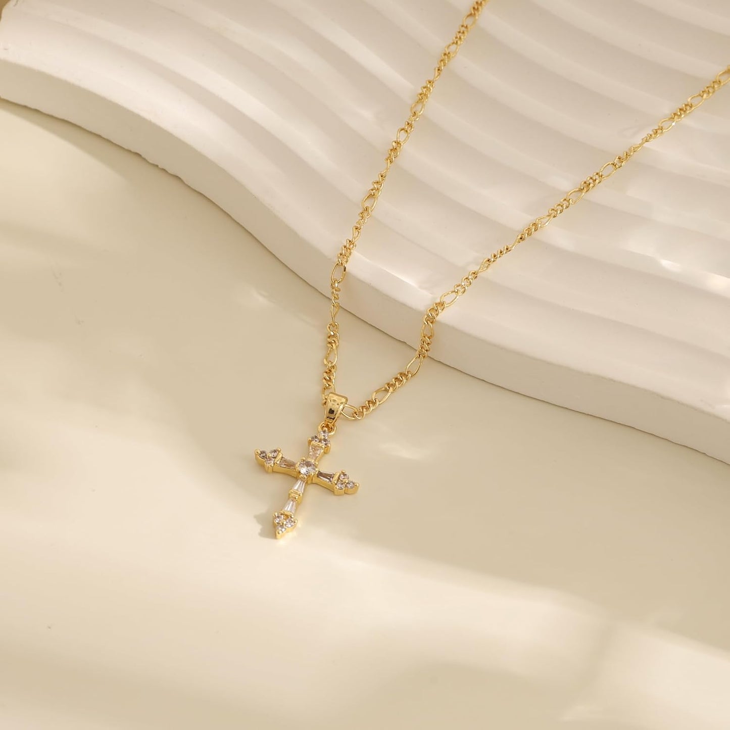 CROSS NECKLACE FOR WOMEN - 14K GOLD PLATED DOUBLE CROSS PENDANT, DAINTY SMALL CROSS CHARM, TRENDY SIMPLE GOLD CHOKER JEWELRY"
