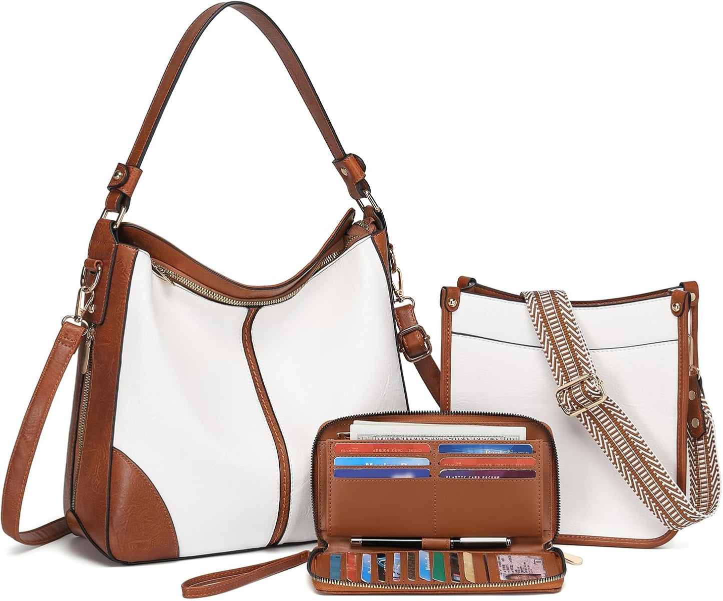 3PCS Crossbody Bags Set Large Leather Purse Shoulder Handbags with Wallet Adjustable Straps