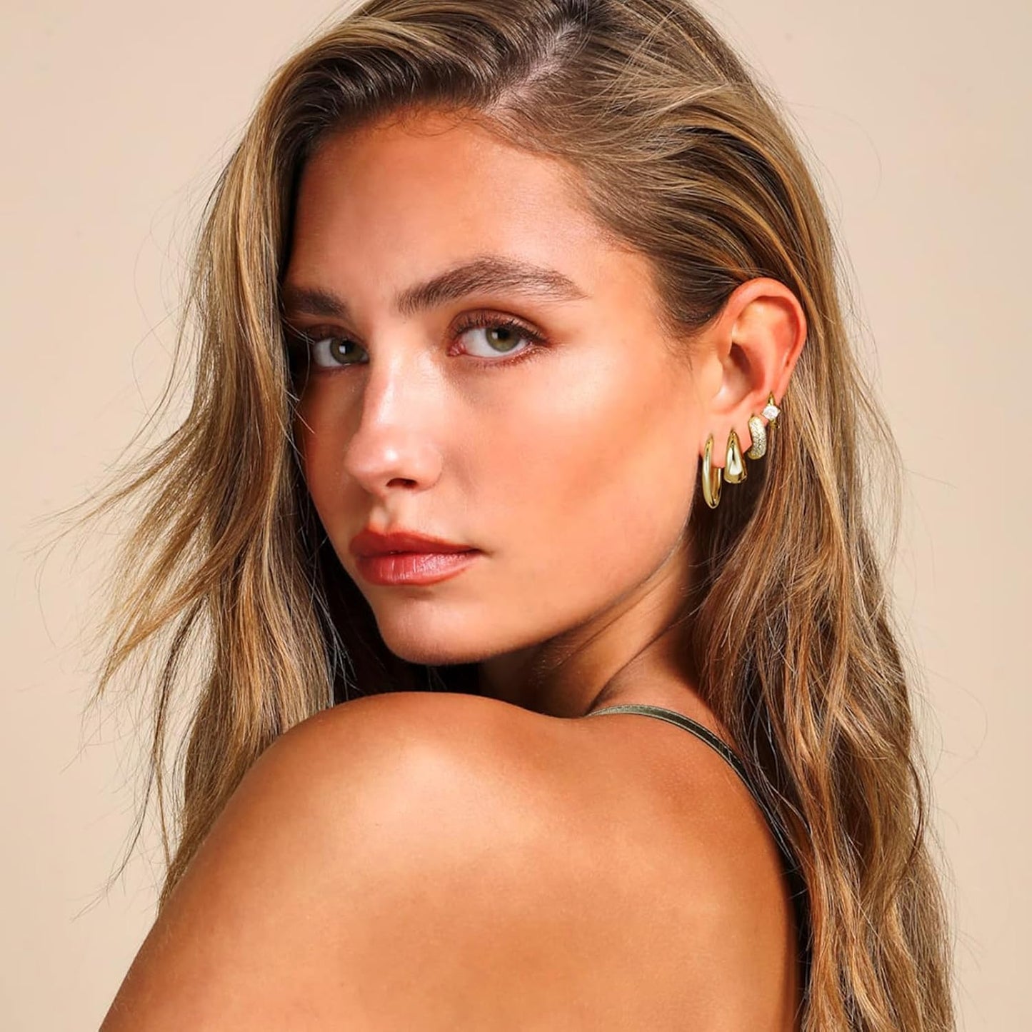 Small Gold Hoop Earrings Set for Women, 14K Gold Plated Lightweight Earrings Sets for Multiple Piercing