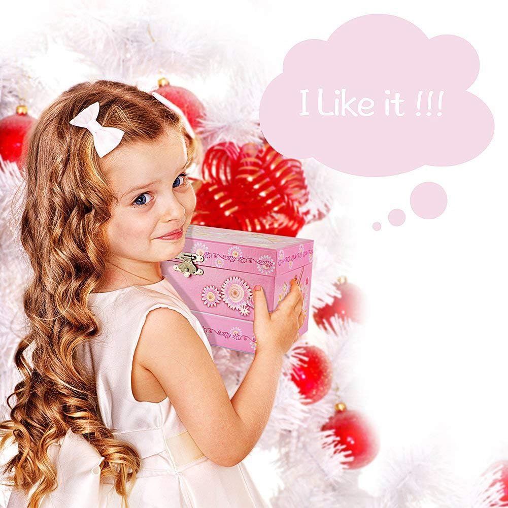 Kids Musical Jewelry Box for Girls with Drawer and Jewelry Set with Ballerina Theme