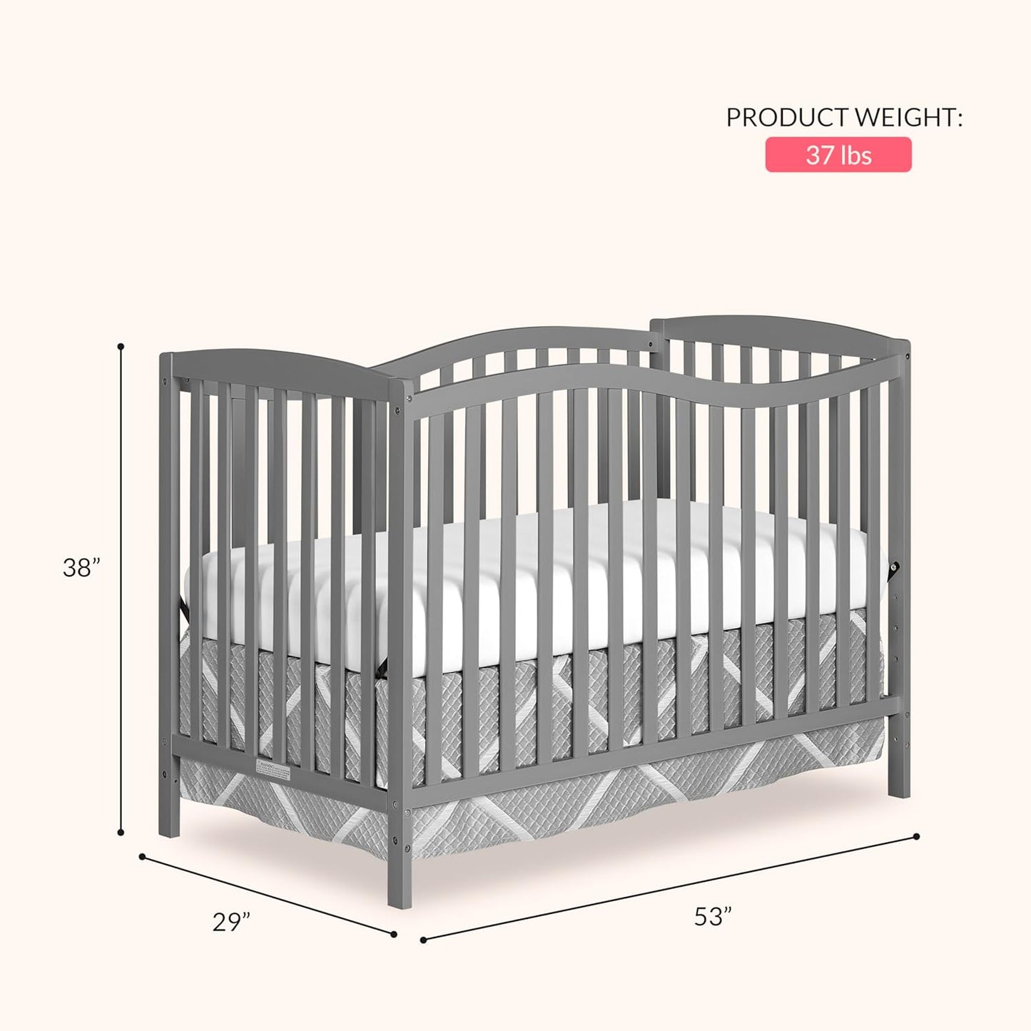 5-in-1 Convertible Full-Size Baby Crib in, Pinewood, 4 Mattress Heights, Converts to Toddler, Day & Full-Size Bed