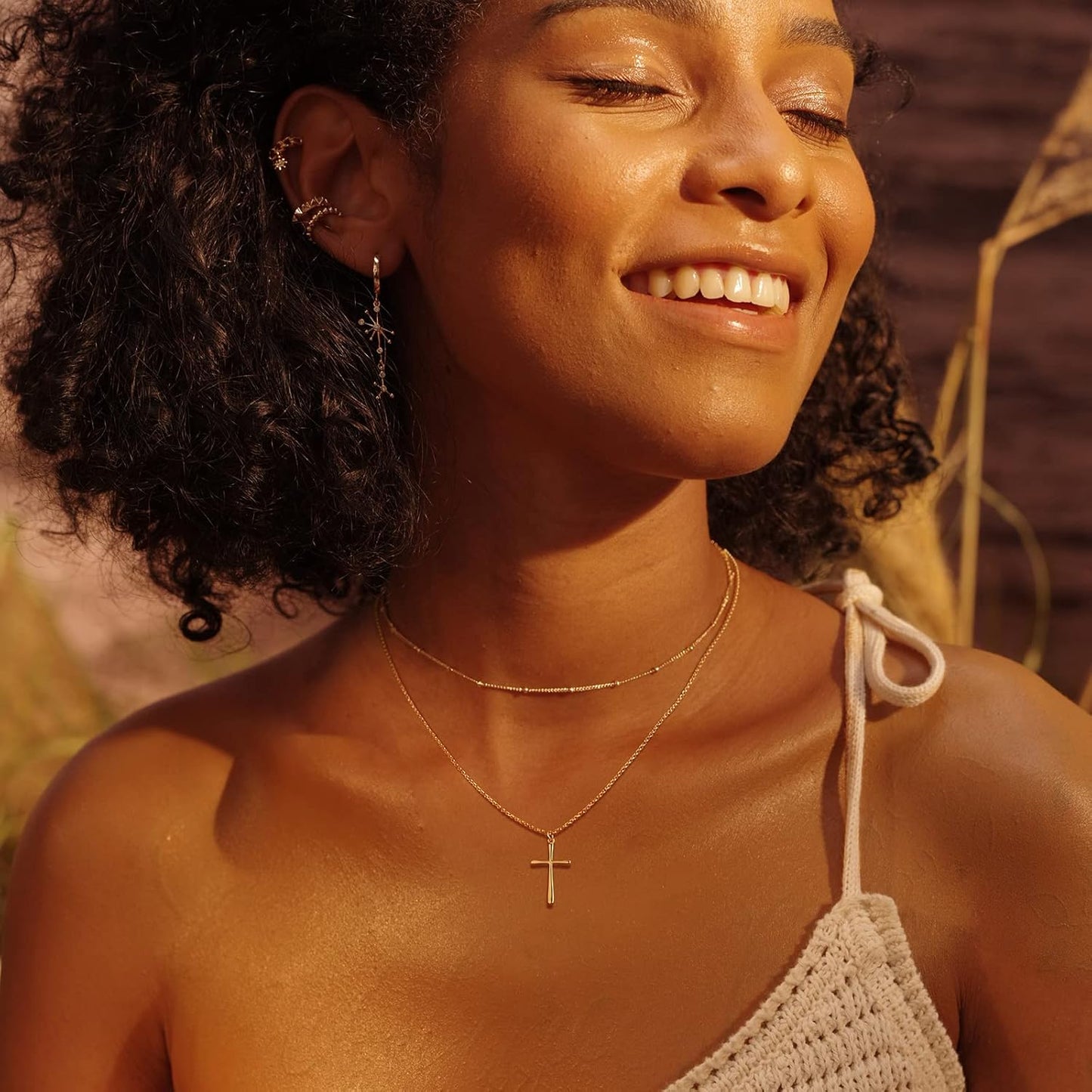 Cross Necklace 14K Plated Dainty Chain, Minimalist Faith Pendant Religious Prayer Jewelry Gift