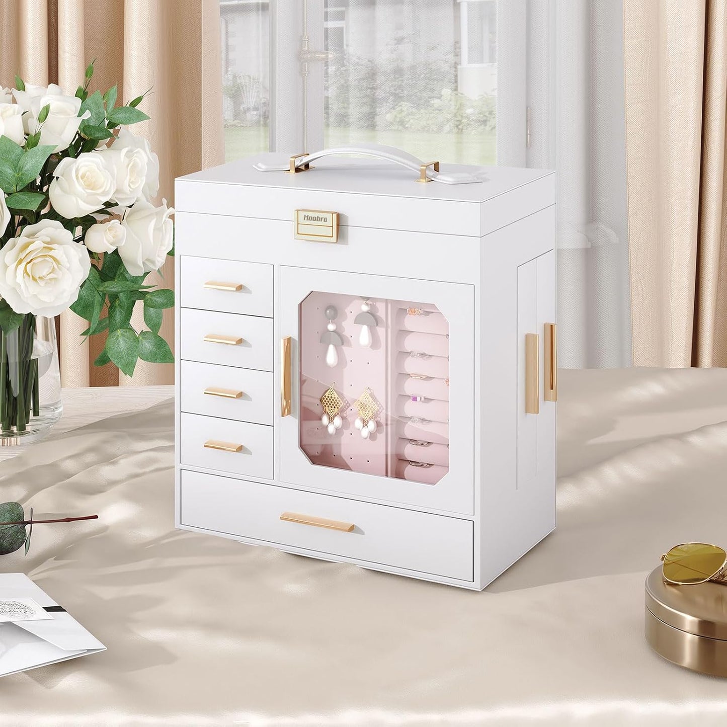 Jewelry Box with Mirror, Organizer Box with Capacious Storage Space, Jewelry Holder Organizer