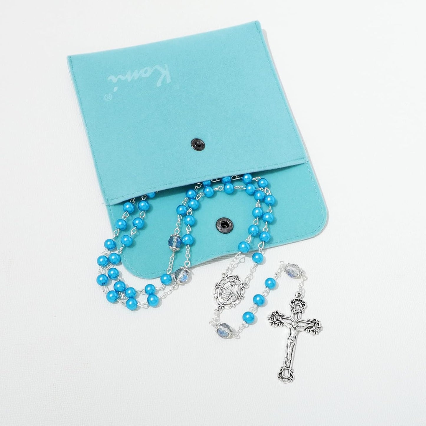 6mm Pearl Rosary Beads With Crucifix - Women's Catholic Prayer Necklace, Gift Box & Pouch Included