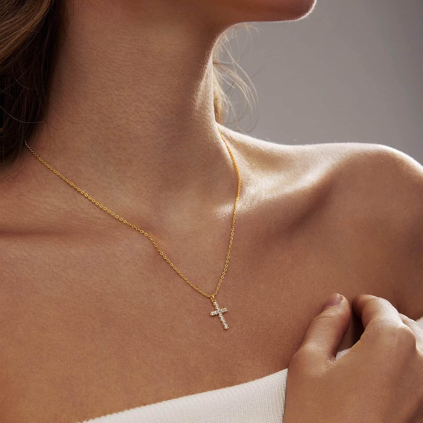 Tiny Cubic Zirconia Cross Necklace: 18K Gold/Silver Plated Dainty Layered Pendant For Women, Minimalist Faith Jewelry Gift