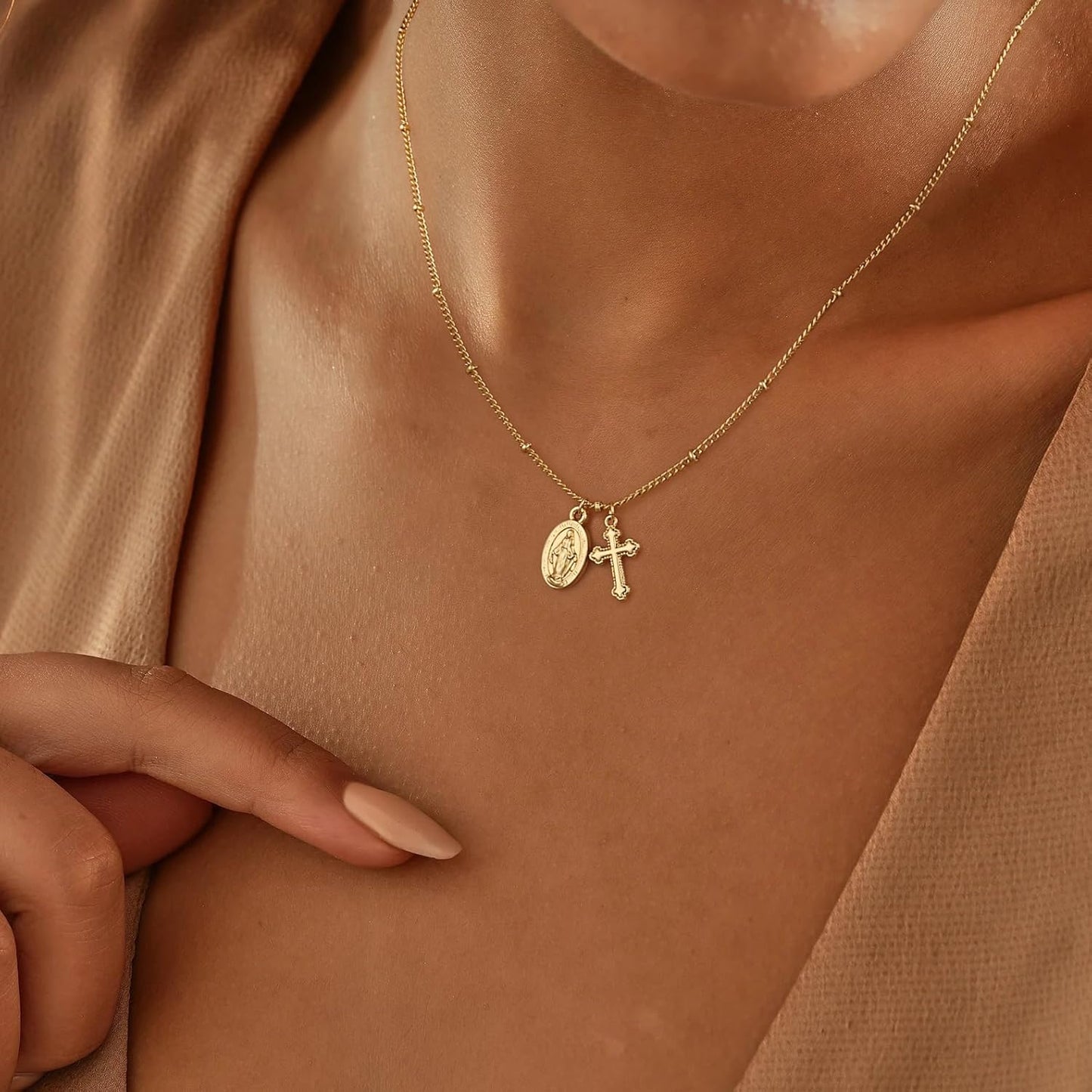 Dainty Small Cross Necklace, 14K Gold Silver Plated Religious Pendant Charm, Baptism Easter Faith Jewelry Gift for Women