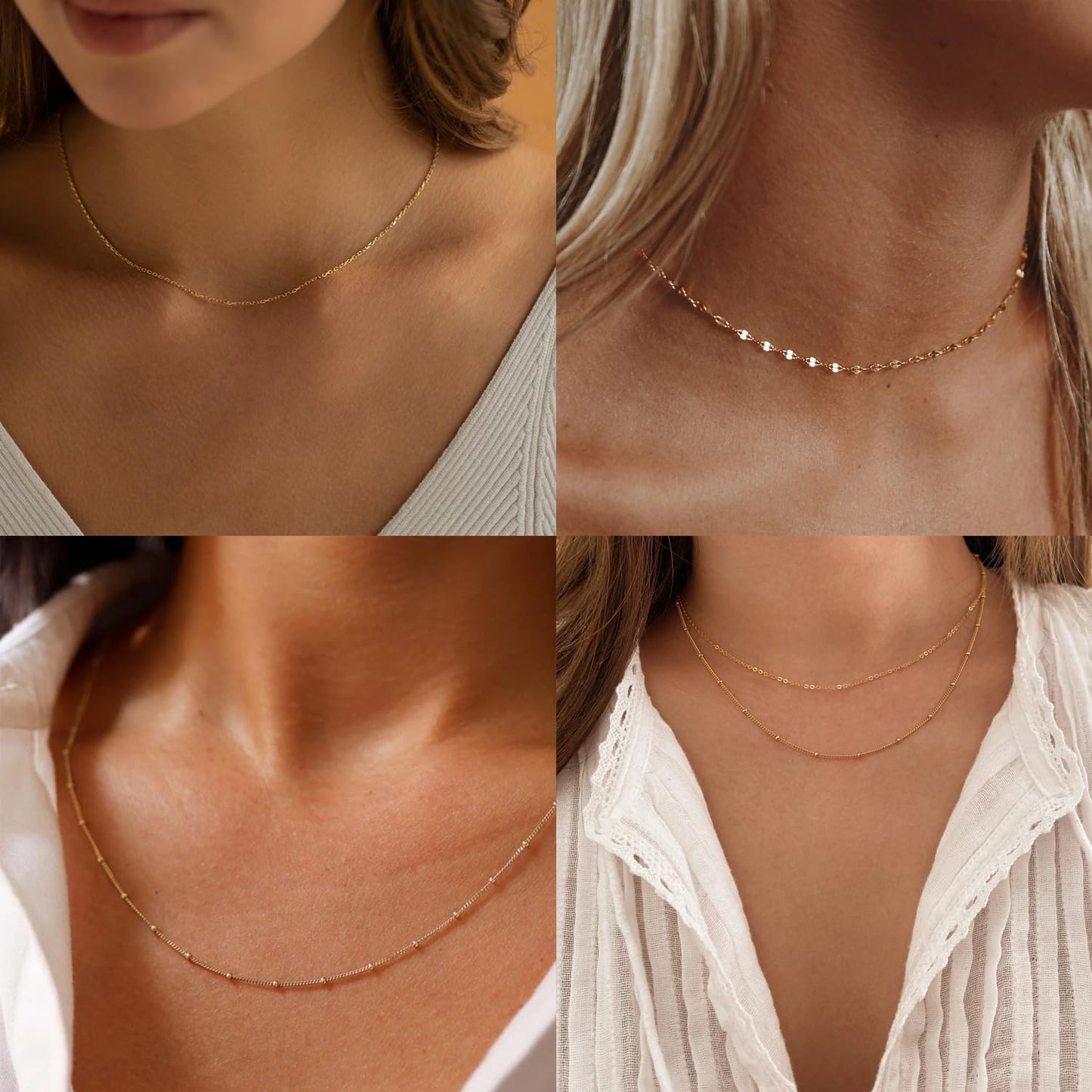 Waterproof Gold Necklace Set: 18K Gold Plated Stainless Steel, Non-Tarnish Layered Chains For Women, Dainty Stackable Jewelry Gift
