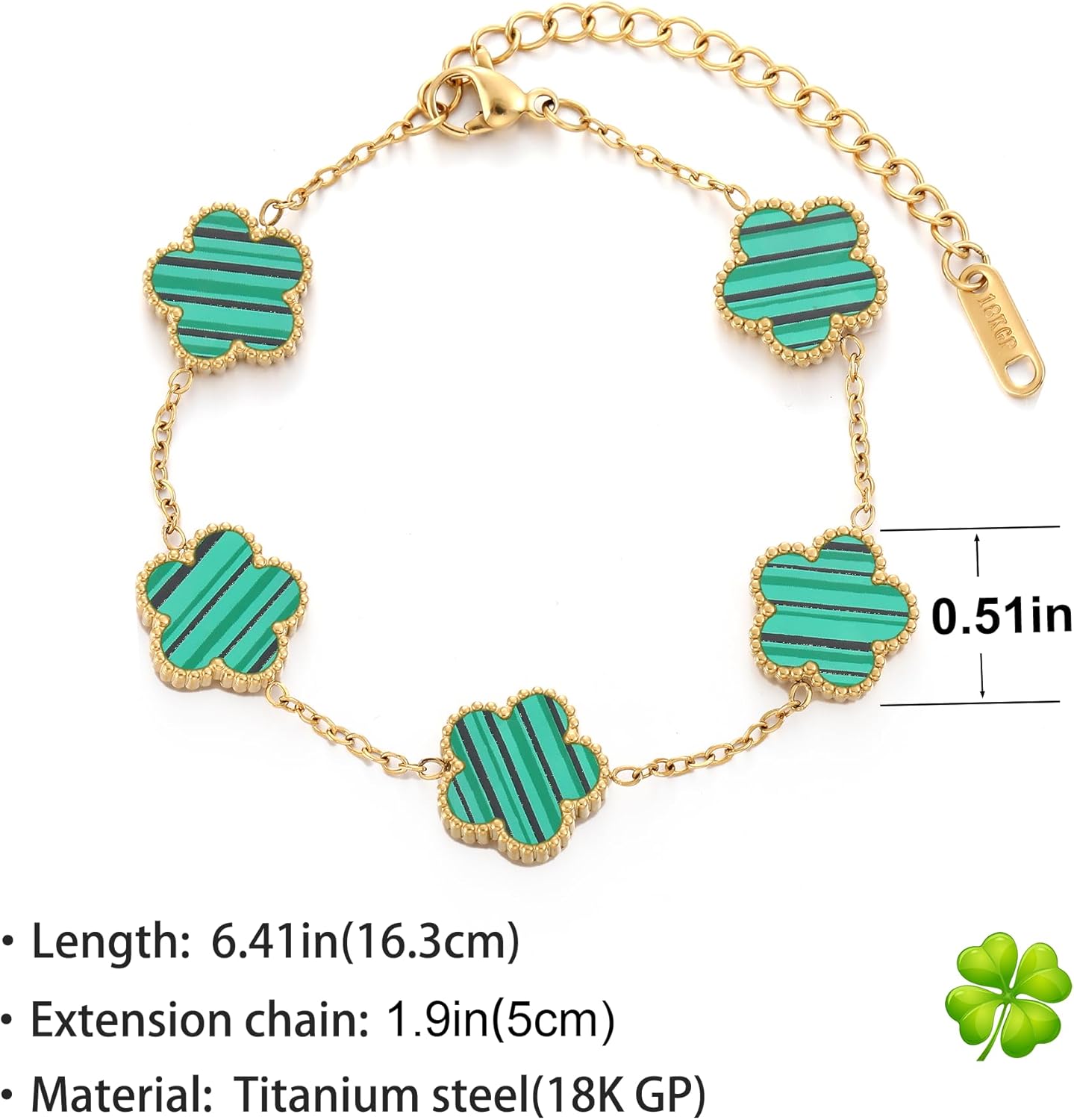 Four Leaf Clover Bracelet for Women 18K Gold Plated Stainless Steel Lucky 4 Leaf Gold Link Bracelet Jewelry Gift for Women