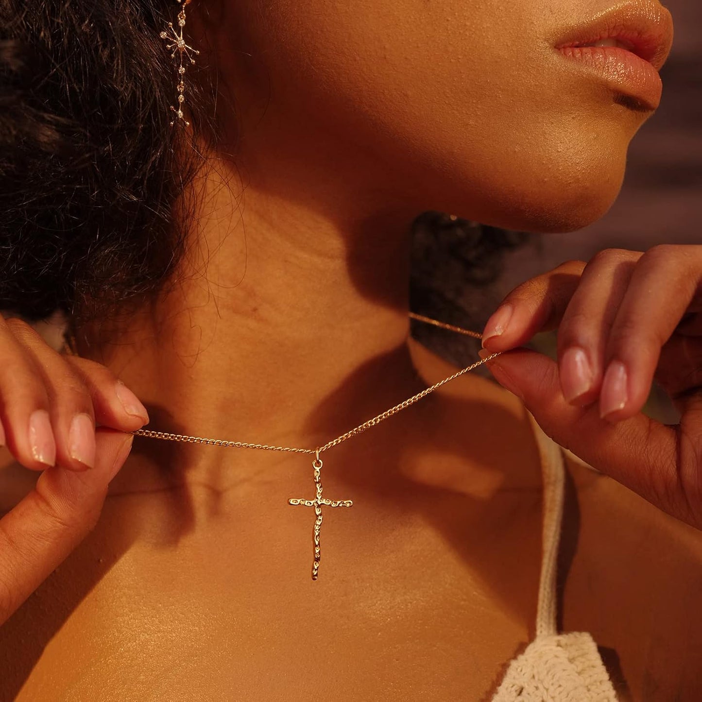 Cross Necklace 14K Plated Dainty Chain, Minimalist Faith Pendant Religious Prayer Jewelry Gift