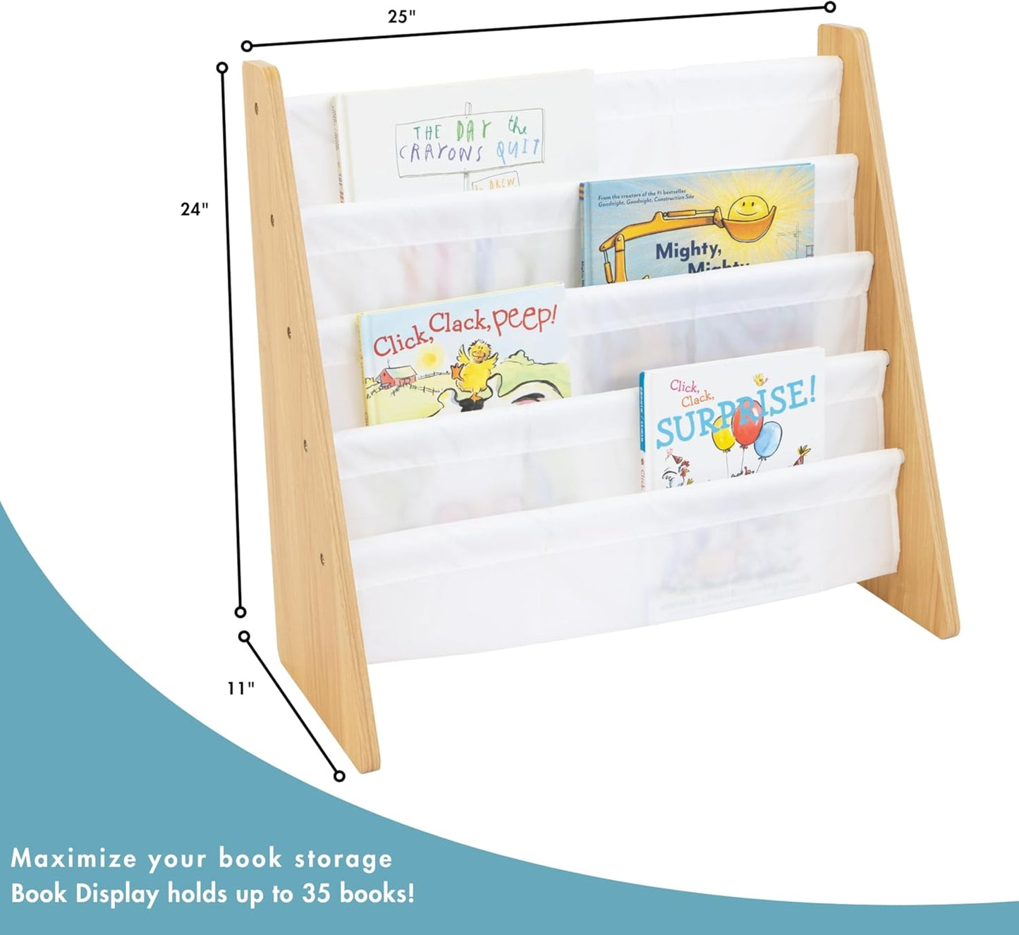 4-Tier  Bookshelf,  Wood/White - Premium Book Shelf   Rooms with Four Deep Pockets