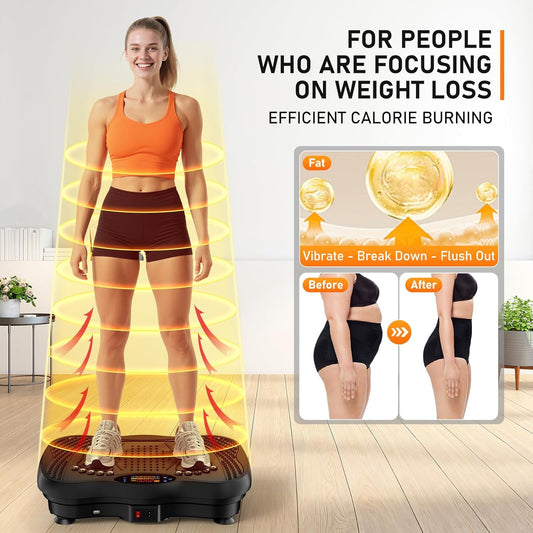 OMOMMD Vibration Plate Exercise Machine, 130 Levels Full Body Workout Vibrating Plate for Lymphatic Drainage Weight Loss, 450 Lbs Capacity Shake Platform with Resistance Bands Bluetooth for Women Men