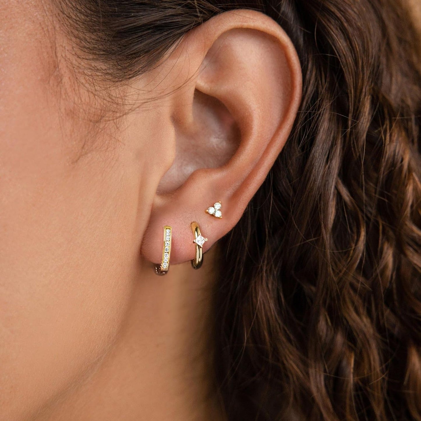 Gold Earrings for Women, 14k Gold Plated Dangle Huggie Earrings for Women Trendy Dainty Gold Hoop Earring Stacks  Pearl Chain Drop Cartilage