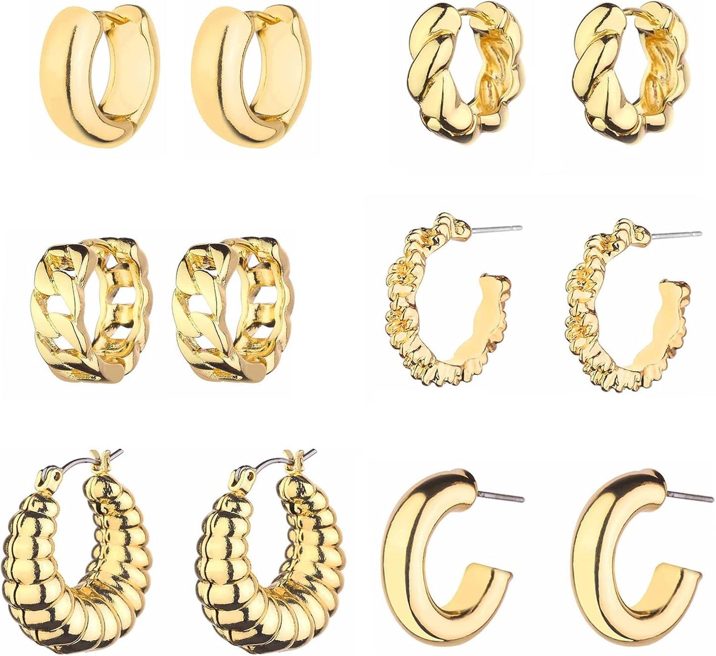 Chunky Hoop Earrings Set 14K Gold Hoop Earrings for Women Hypoallergenic, Thick Hoops Earring set, Twist Huggie Hoop Earring