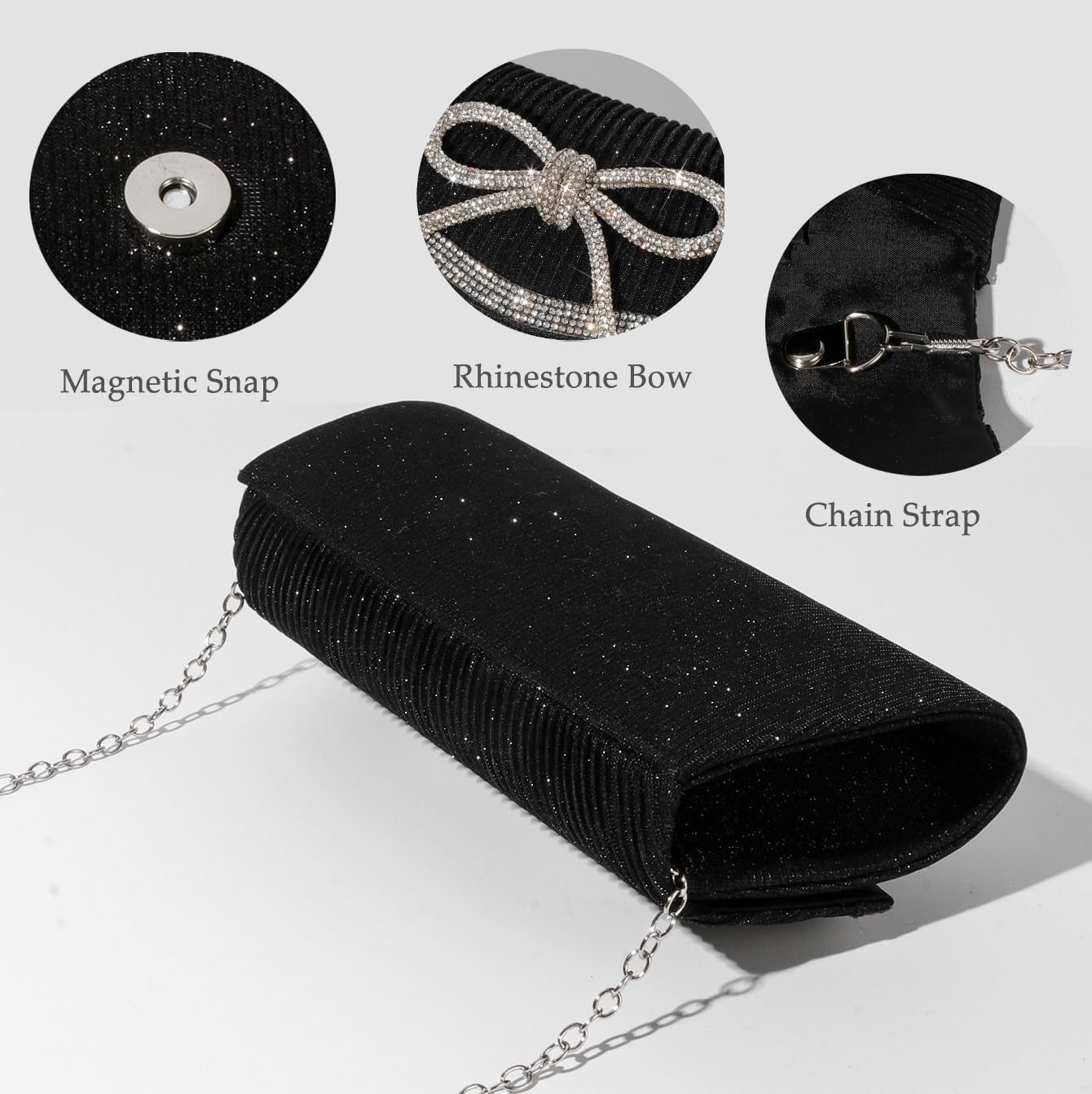 Bow Evening Bag Sparkly Clutch Purses for Women Wedding Glitter Rhinestone Party Prom Purse