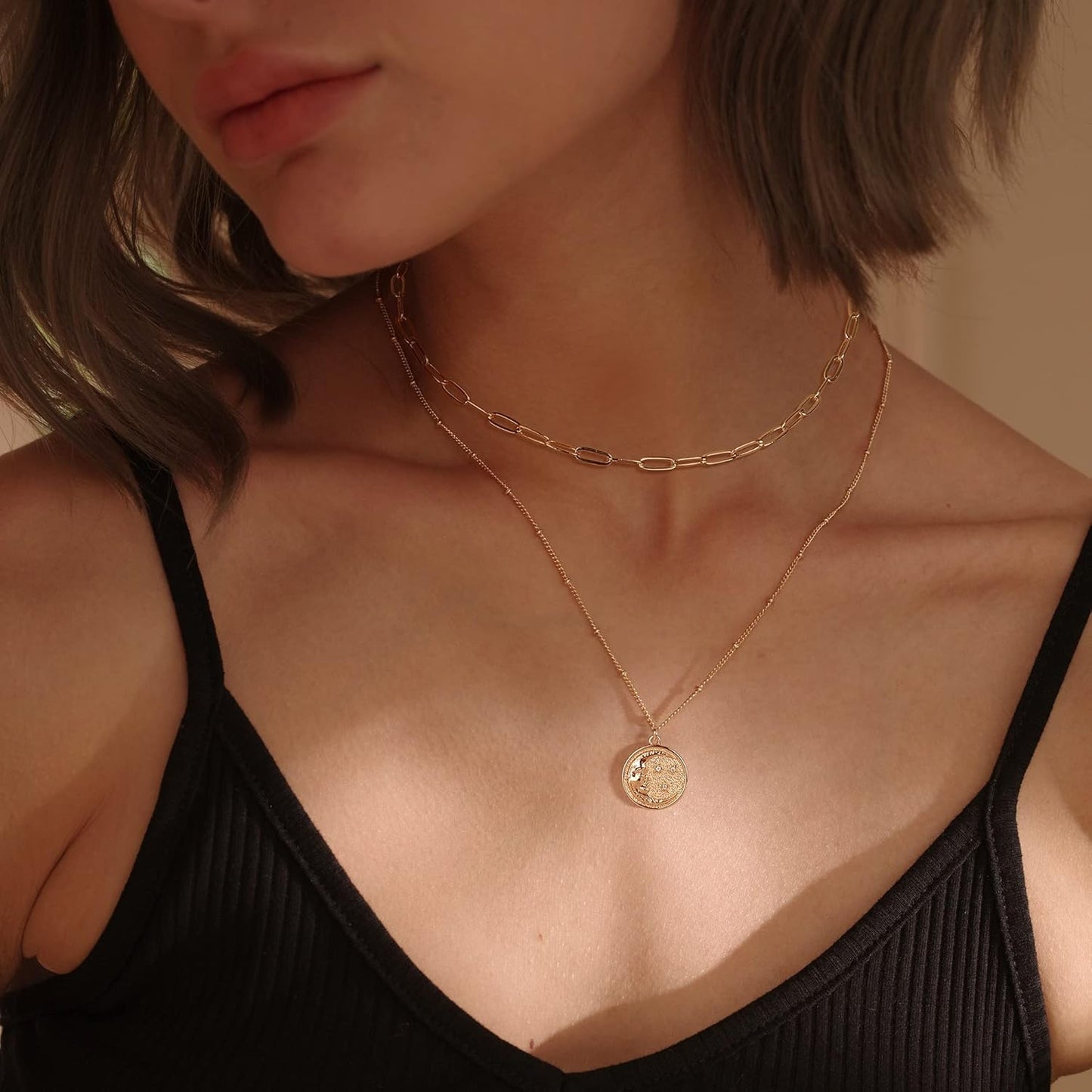 Layered Heart Necklace, Handmade 18K Gold Plated Dainty Choker With Arrow Bar Pendant for Women