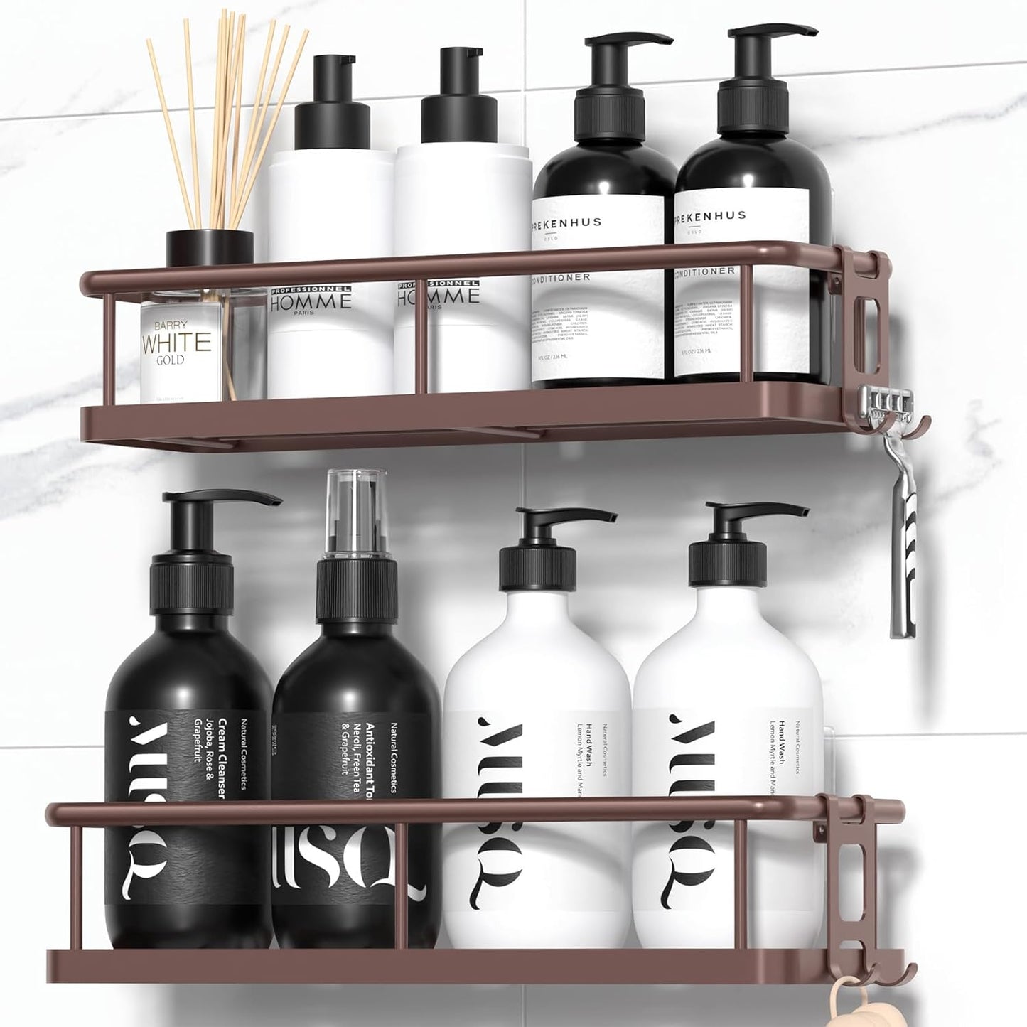 Shower Caddy Adhesive, Rustproof Shower Shelves ,Shower Storage with Removable Hooks