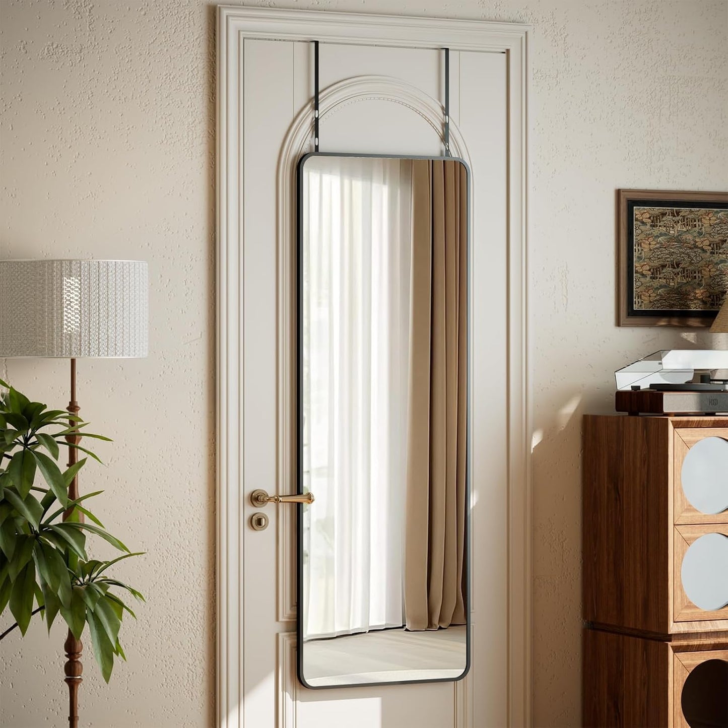 14"x48" Full Length Over The Door Mirror - Aluminum Alloy Frame Full with Height-Adjustable Hangers