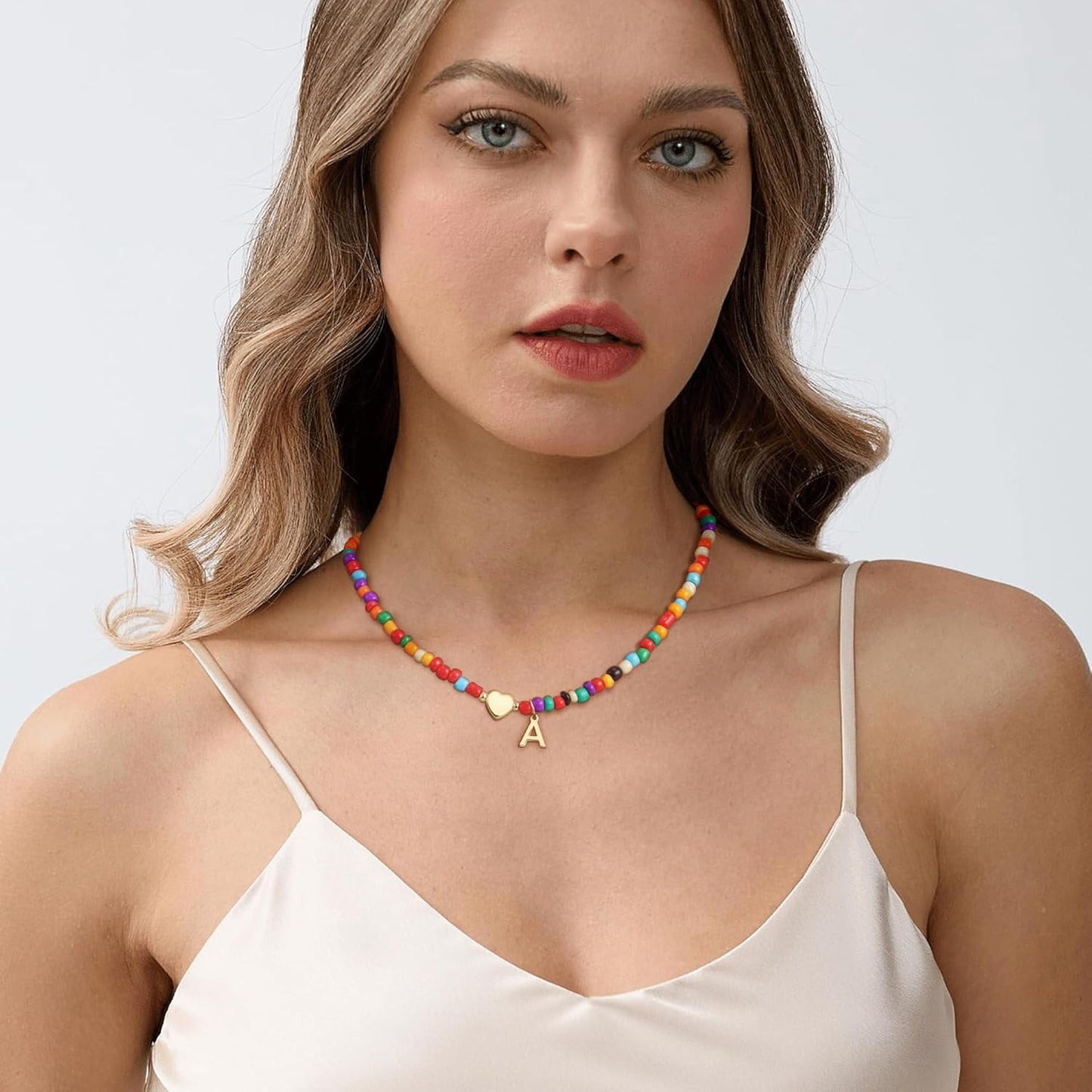 Colorful Beaded Initial Necklace for Girls & Women - Dainty Choker, Perfect Gift for Teens