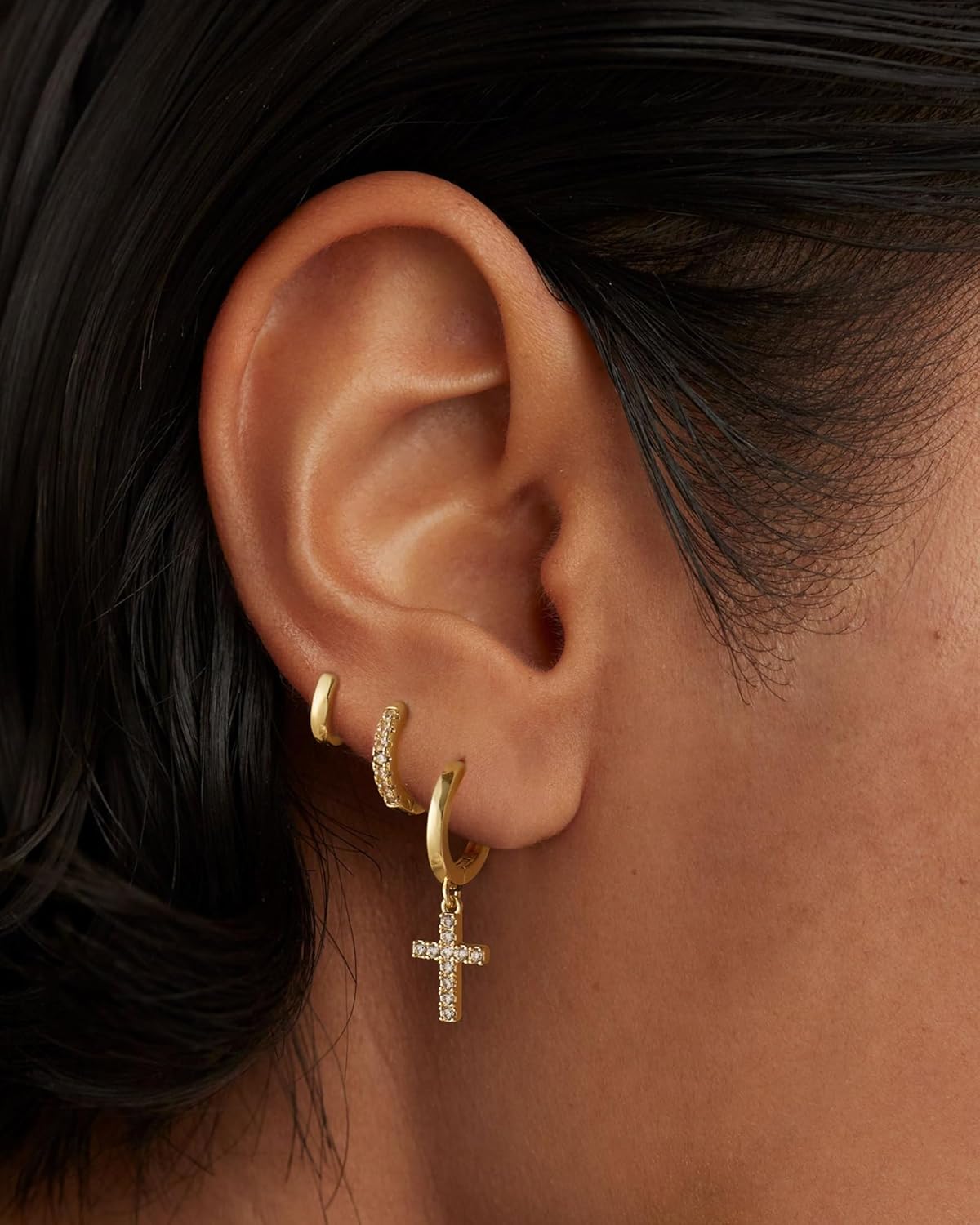 Gold Hoop Earrings Set for Women Trendy, 14K Gold Plated Chunky Hypoallergenic Small Diamond Cartilage Hoops Cute Cubic