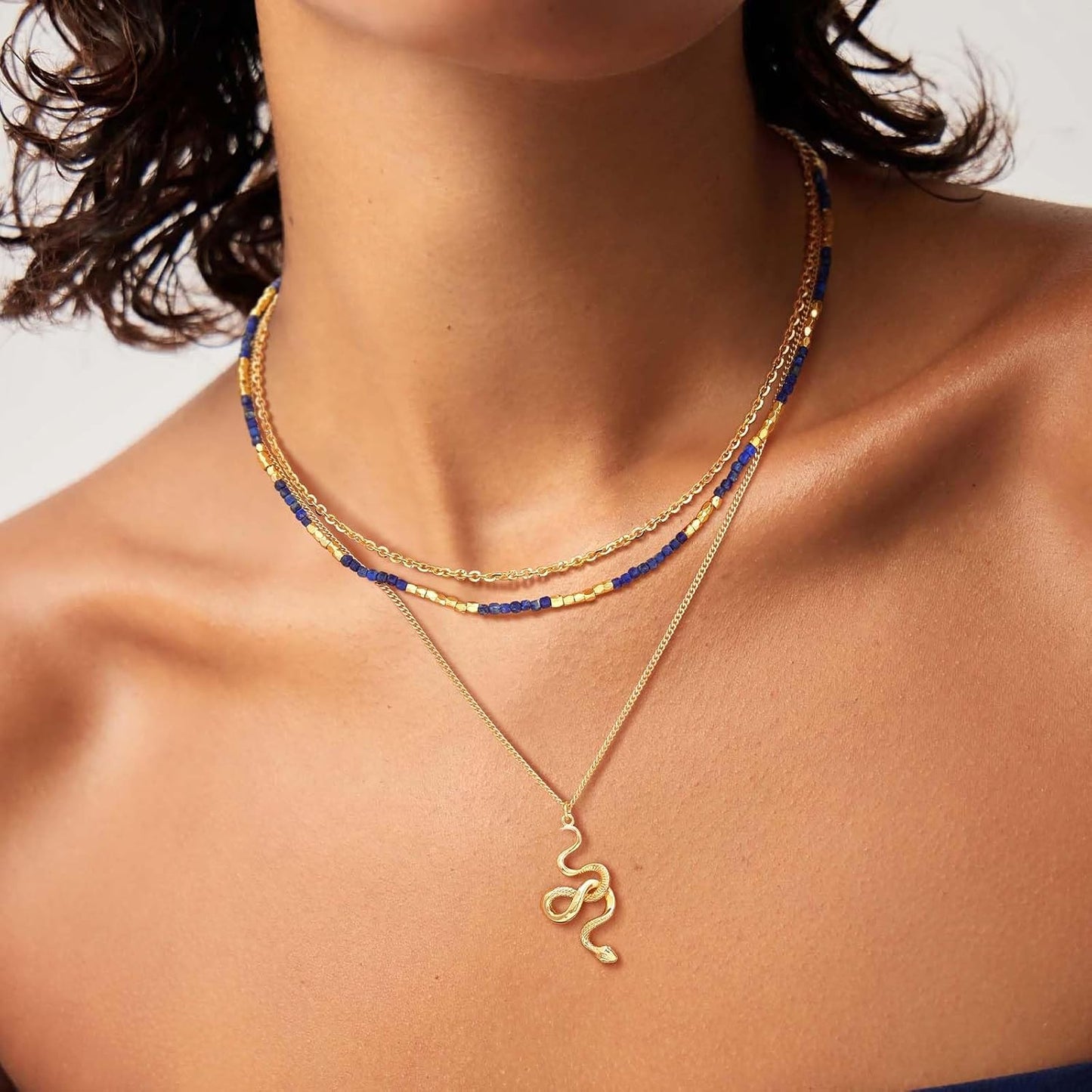 18K Gold Plated Snake Necklace | Dainty Charm Pendant - Minimalist Delicate Handmade Boho Jewelry for Her