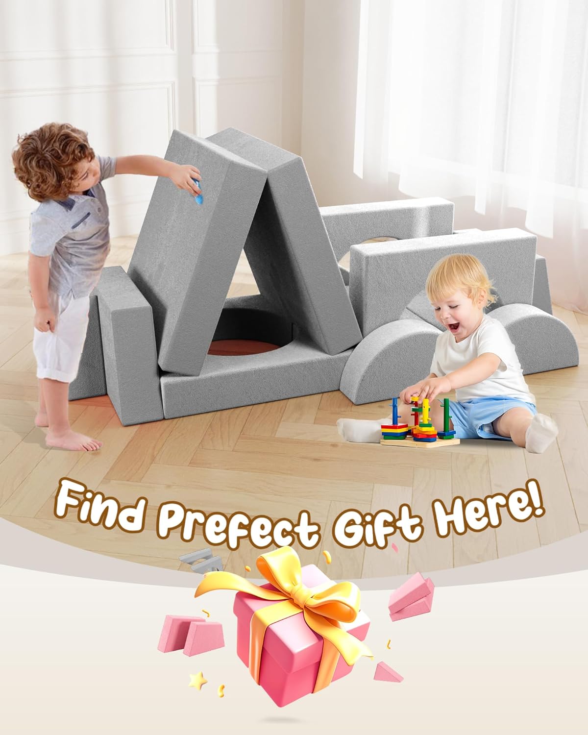 15pcs Modular Kids Sectional, Fort Building kit for Playroom Furniture, Kid Play Couches, Convertible Sofa for Boys & Girls