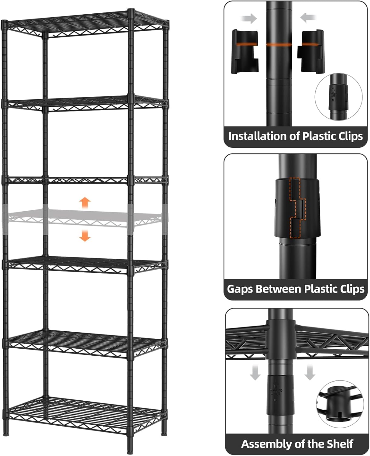 6 Tier Adjustable Storage Shelf Wire Shelving Unit Metal Shelves Standing Closet Bathroom Organizers