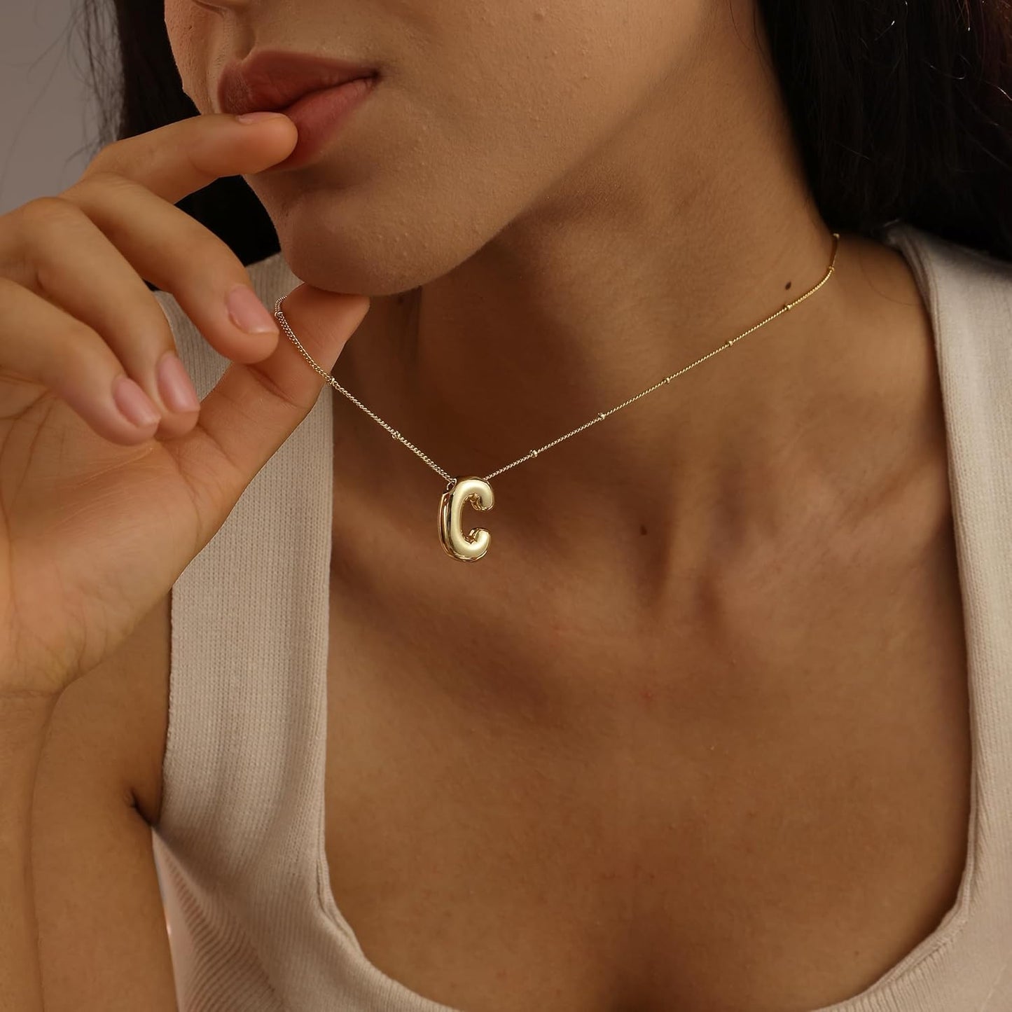Bubble Gold Letter Necklace, 14k Gold Plated Balloon Initial Pendant, Dainty Chunky Custom Name Necklace for Women