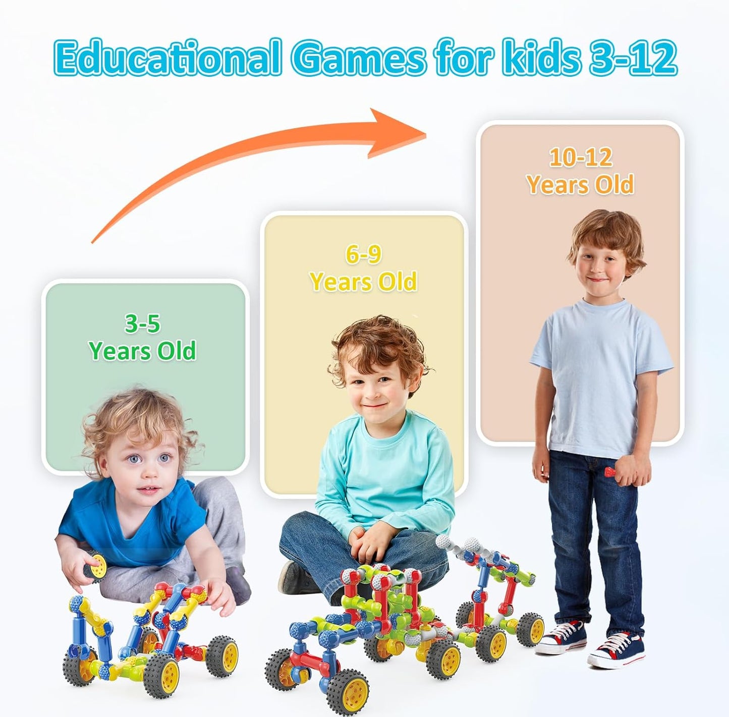 OMOMMD Stem Building Toys for 3 4 5 6 7 8 Year Old Boys Girls Kids,180 Pieces Building Blocks Educational Learning Toys with Large Storage Box,Ideal Christmas Birthday Gifts