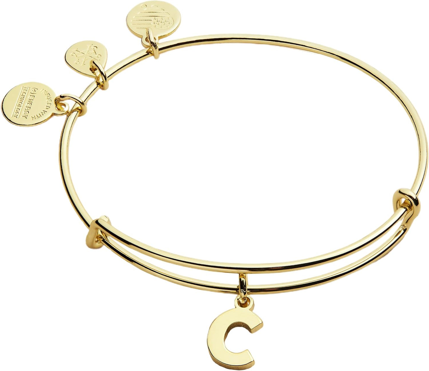 Alex and Ani Expandable Bangle for Women, Initials A to Z Letter Charms, Shiny Finish, 2 to 3.5 in
