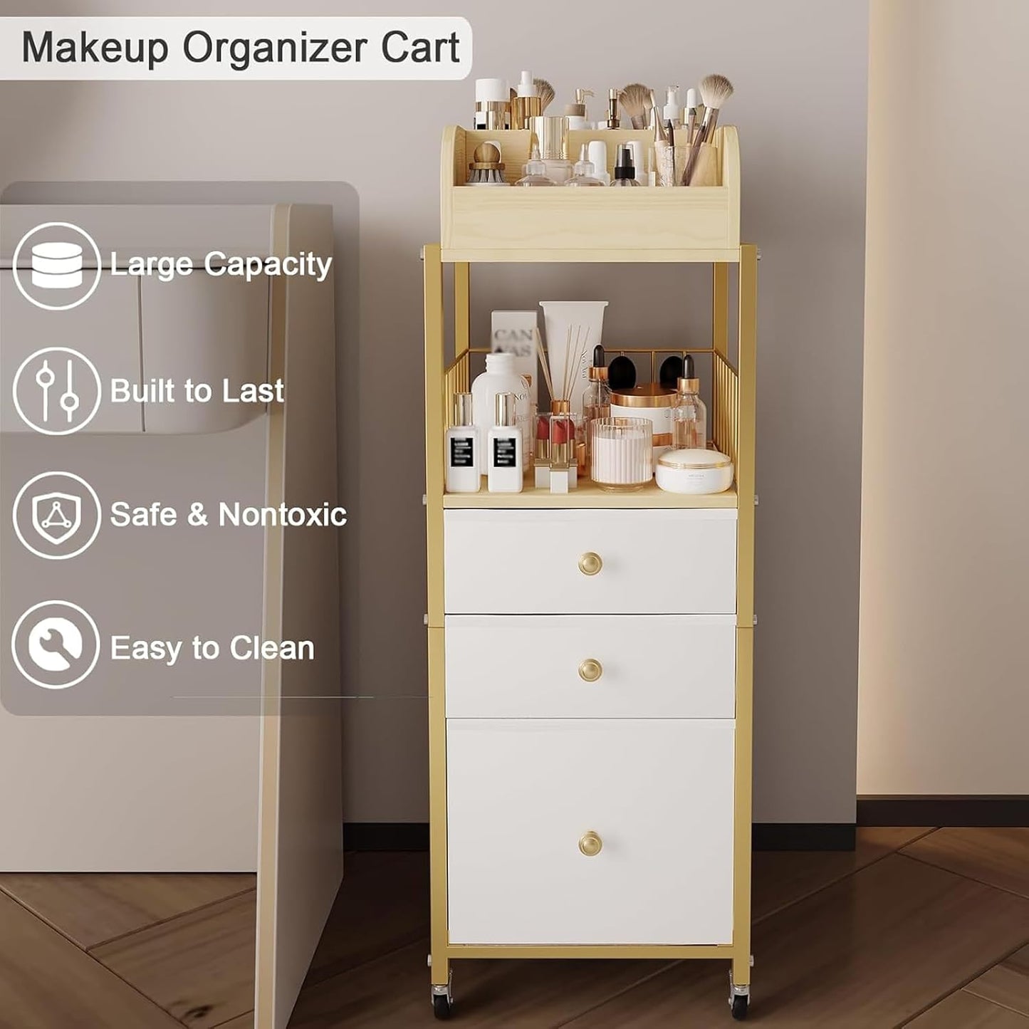 Makeup Organizer Cart with Drawers, Floor Skincare Organizers Make Up Organizers
